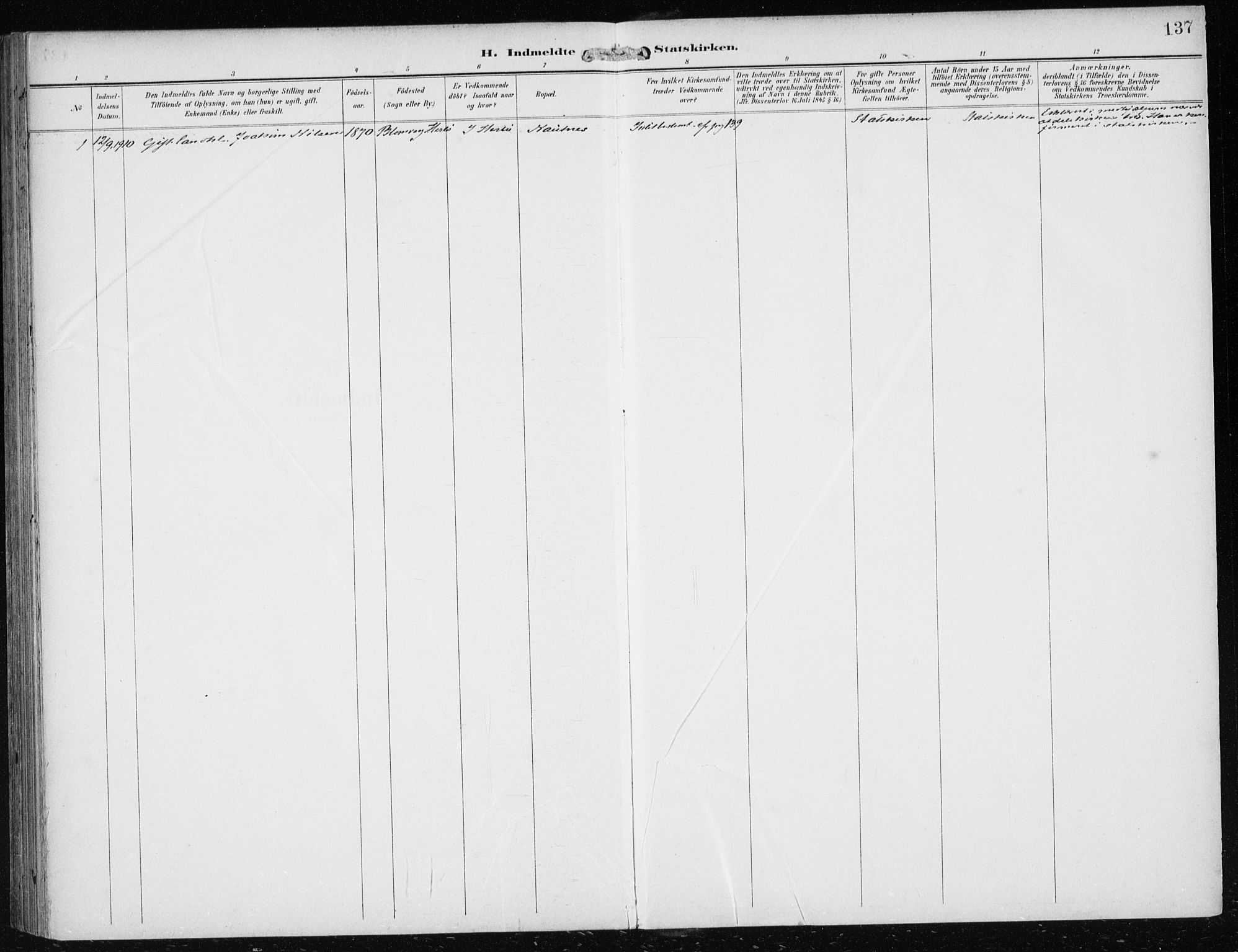 Herdla Sokneprestembete, AV/SAB-A-75701/H/Haa: Parish register (official) no. B 1, 1902-1921, p. 137