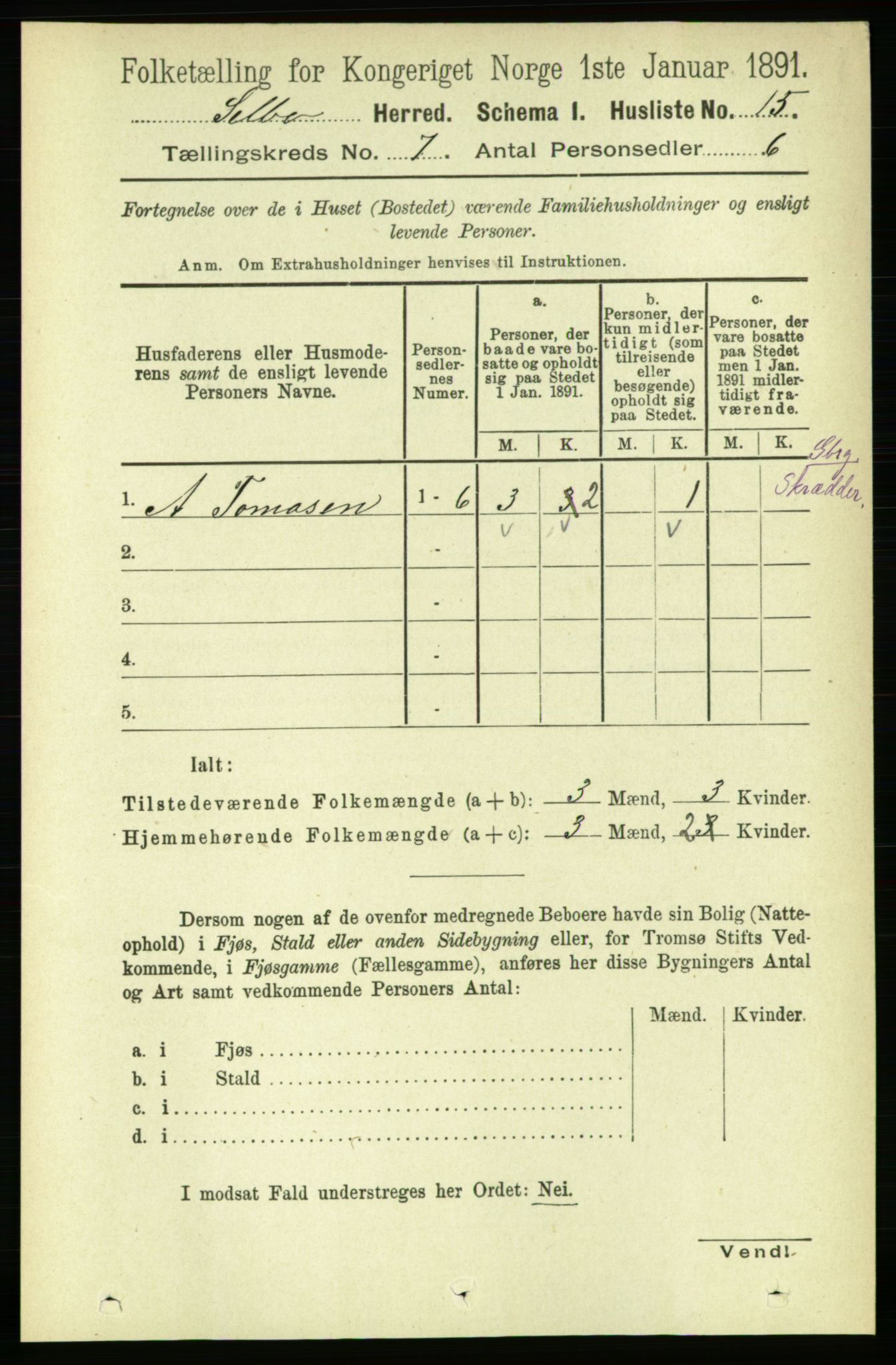 RA, 1891 census for 1664 Selbu, 1891, p. 2535