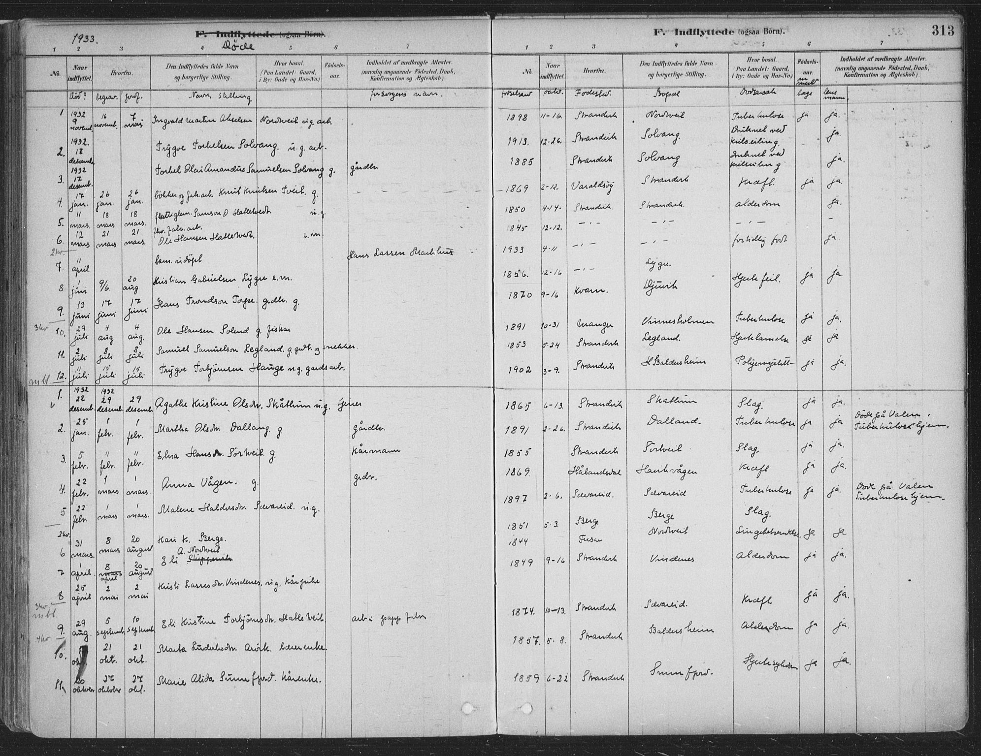 Fusa sokneprestembete, AV/SAB-A-75401/H/Haa: Parish register (official) no. D 1, 1880-1938, p. 313