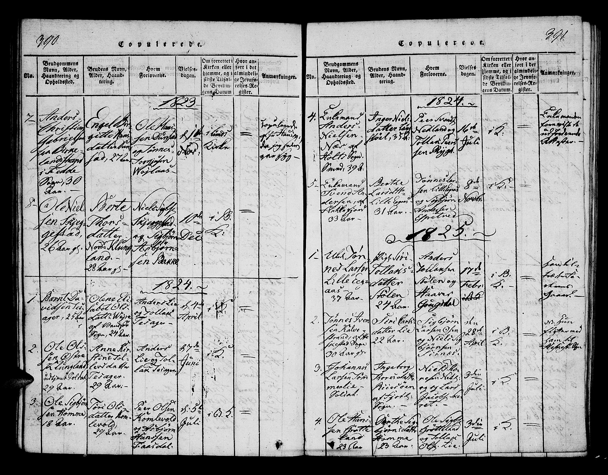 Bakke sokneprestkontor, SAK/1111-0002/F/Fa/Fab/L0001: Parish register (official) no. A 1, 1815-1835, p. 390-391