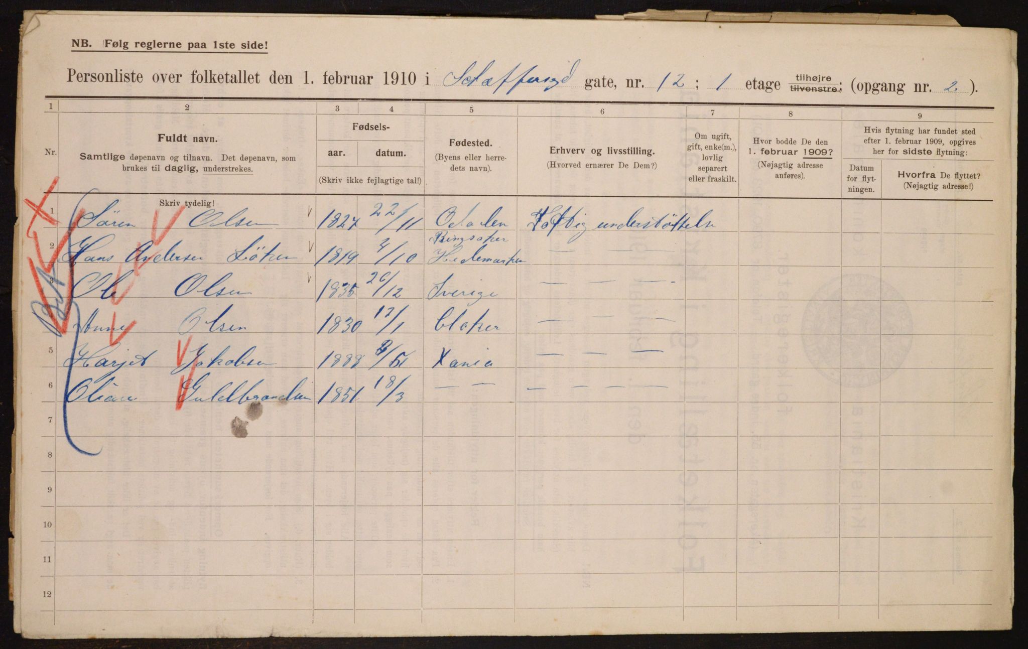 OBA, Municipal Census 1910 for Kristiania, 1910, p. 89126