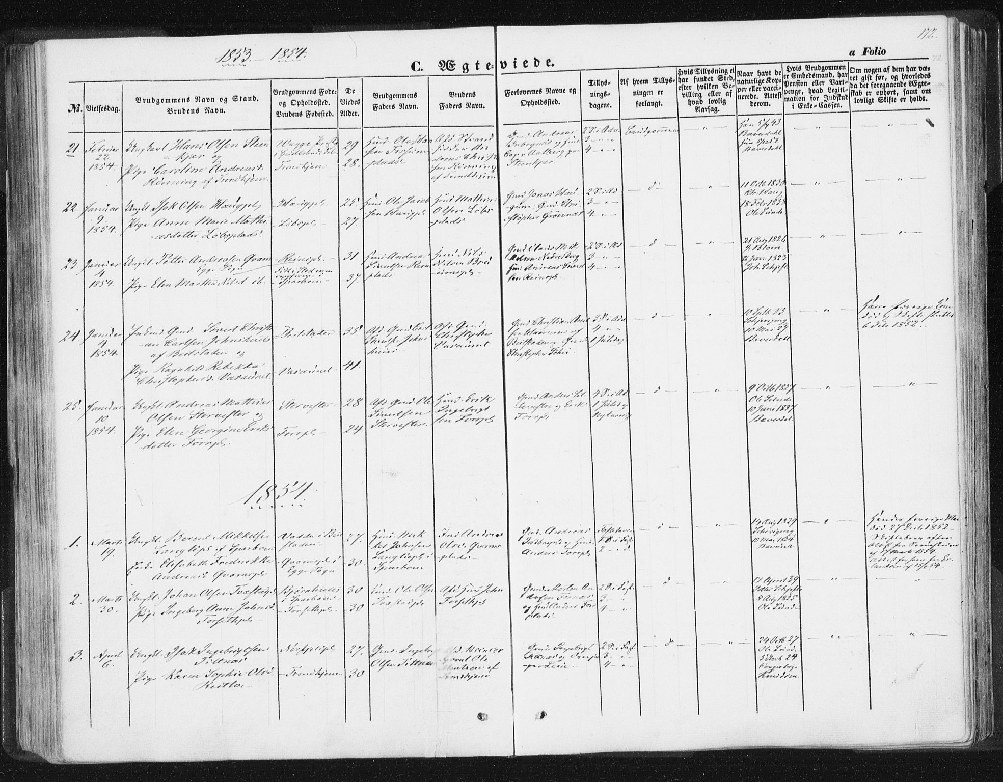 Ministerialprotokoller, klokkerbøker og fødselsregistre - Nord-Trøndelag, SAT/A-1458/746/L0446: Parish register (official) no. 746A05, 1846-1859, p. 172