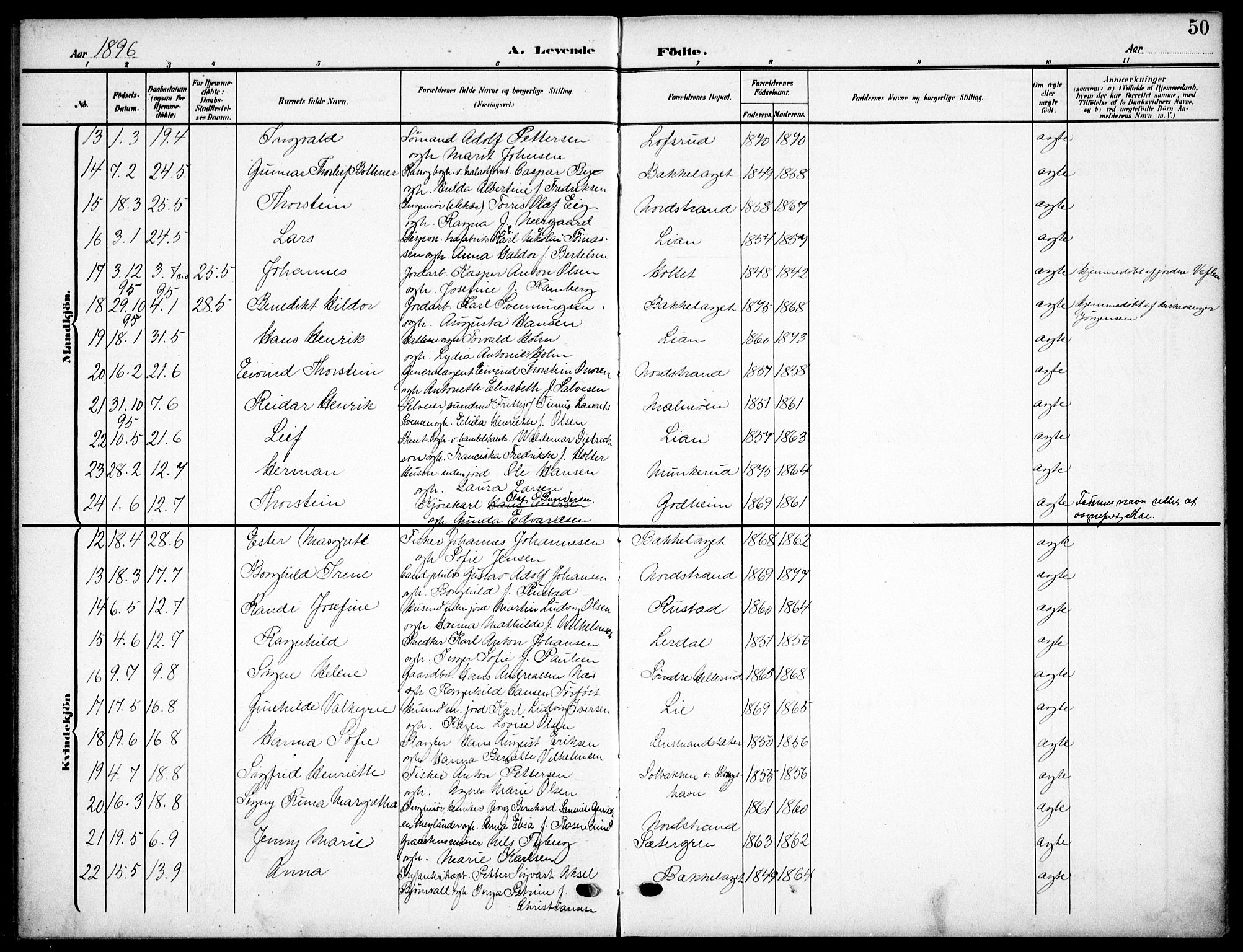 Nordstrand prestekontor Kirkebøker, AV/SAO-A-10362a/F/Fa/L0000: Parish register (official) no.  0, 1881-1900, p. 50