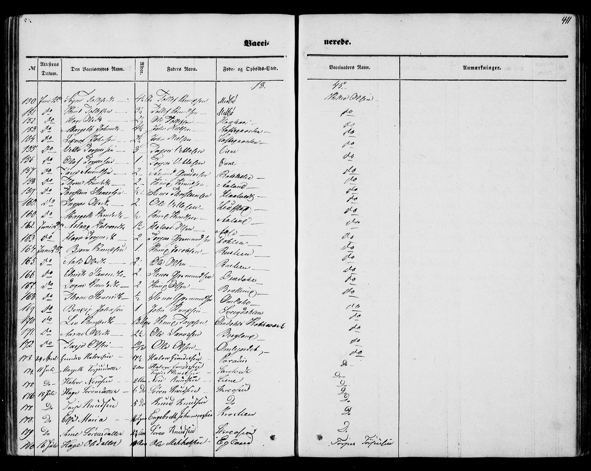 Mo kirkebøker, SAKO/A-286/F/Fa/L0005: Parish register (official) no. I 5, 1844-1864, p. 411