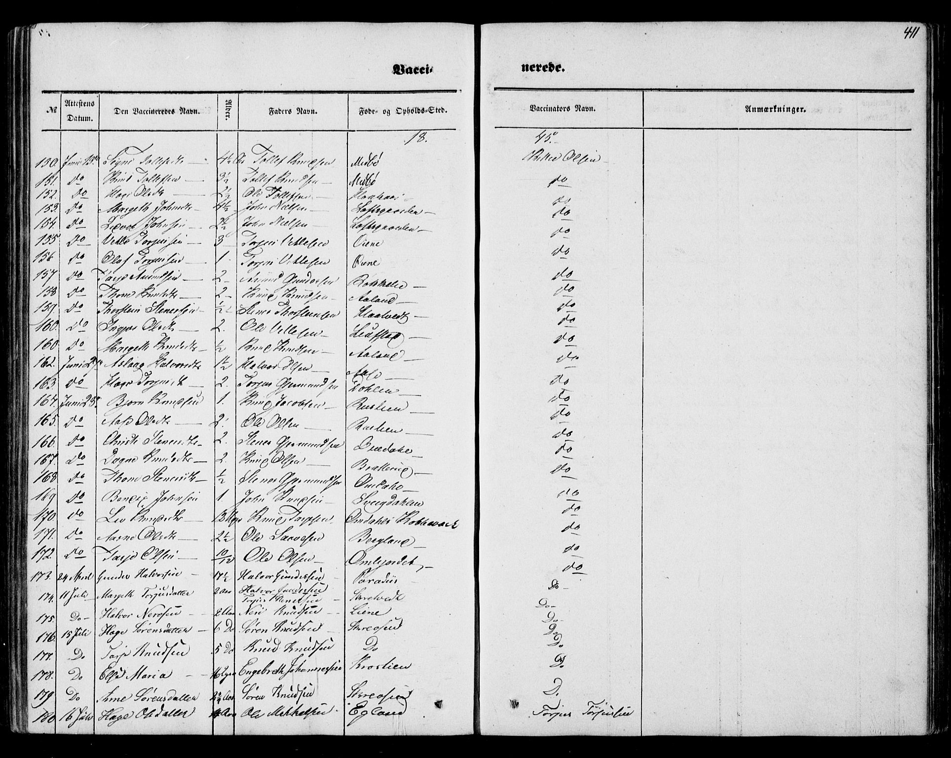 Mo kirkebøker, AV/SAKO-A-286/F/Fa/L0005: Parish register (official) no. I 5, 1844-1864, p. 411