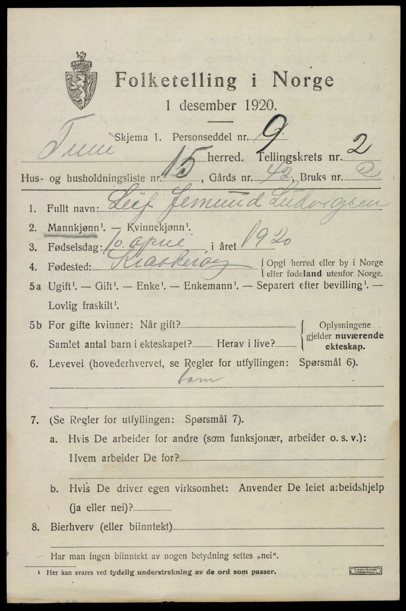 SAO, 1920 census for Tune, 1920, p. 3040