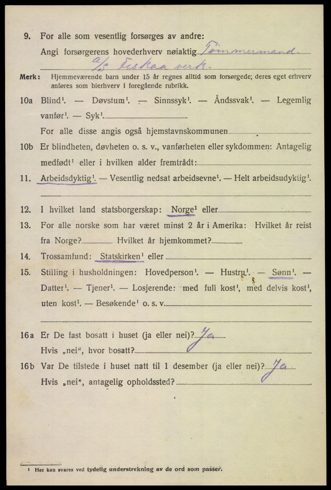 SAK, 1920 census for Oddernes, 1920, p. 4668