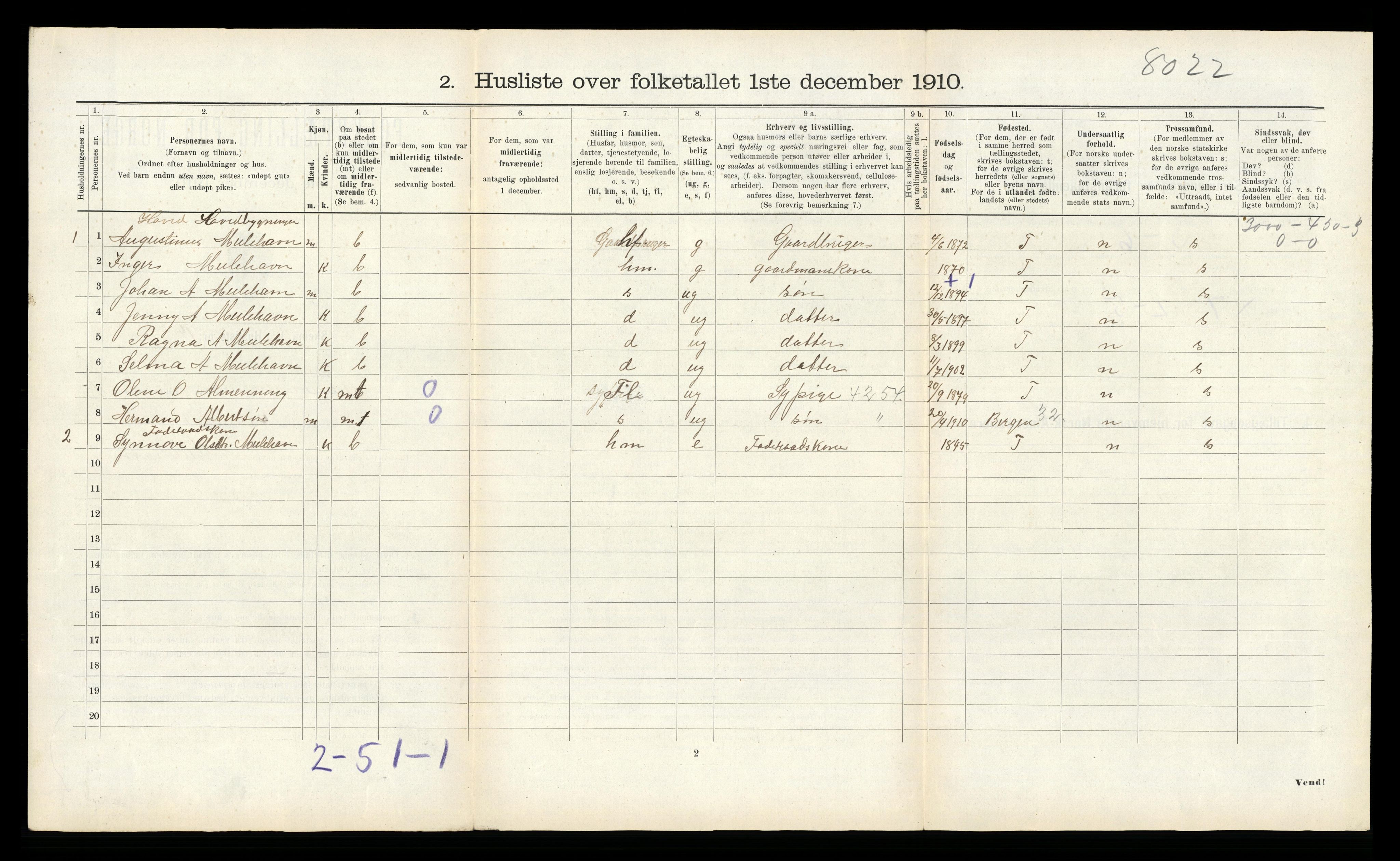 RA, 1910 census for Bremanger, 1910, p. 754