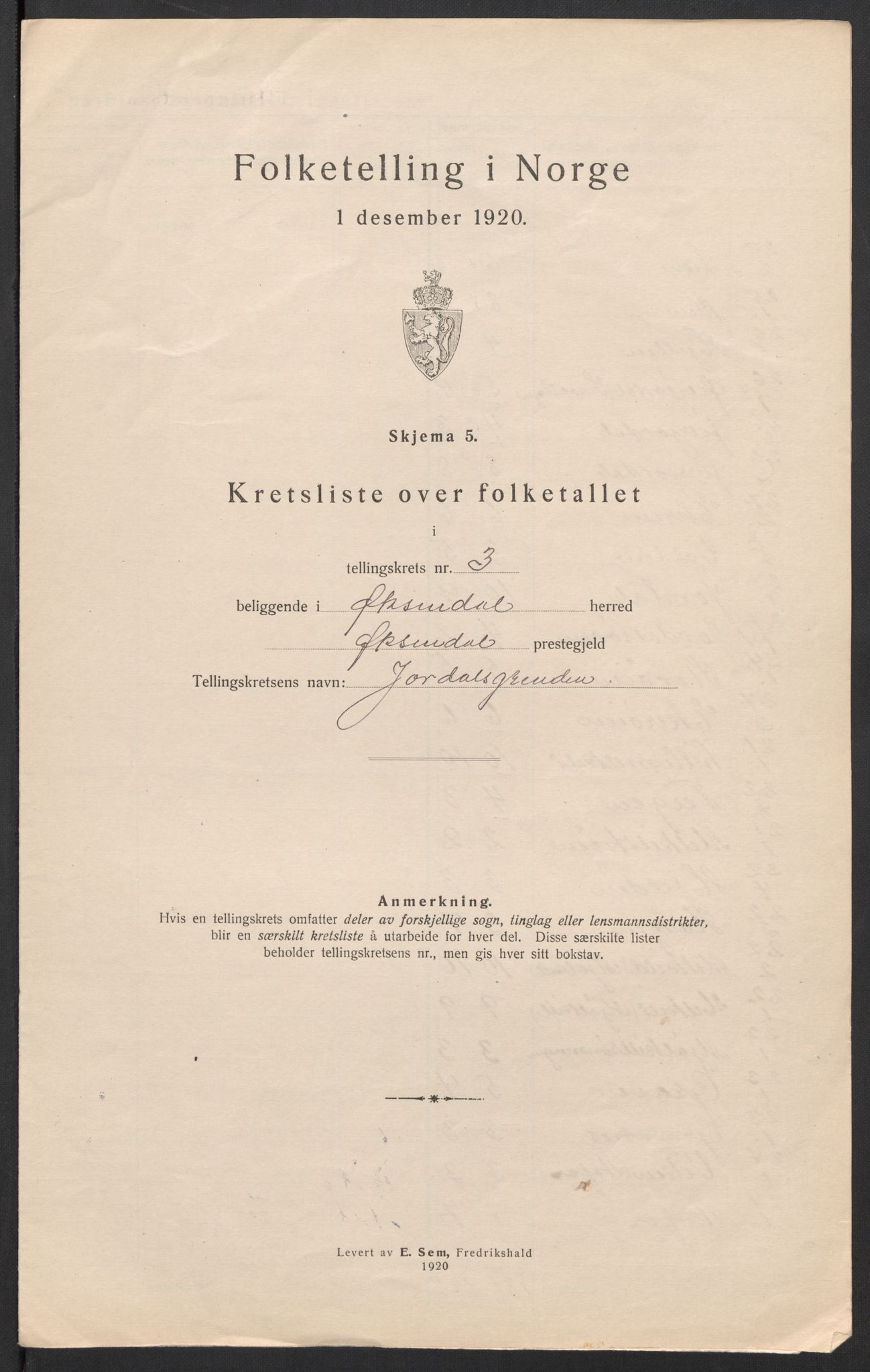 SAT, 1920 census for Øksendal, 1920, p. 15