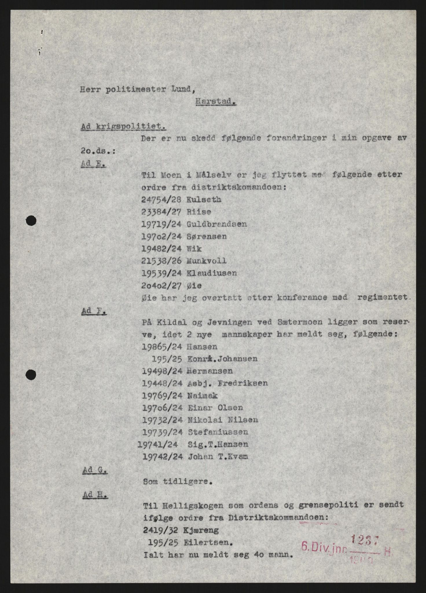 Forsvaret, Forsvarets krigshistoriske avdeling, AV/RA-RAFA-2017/Y/Yb/L0122: II-C-11-600  -  6. Divisjon med avdelinger, 1940, p. 278