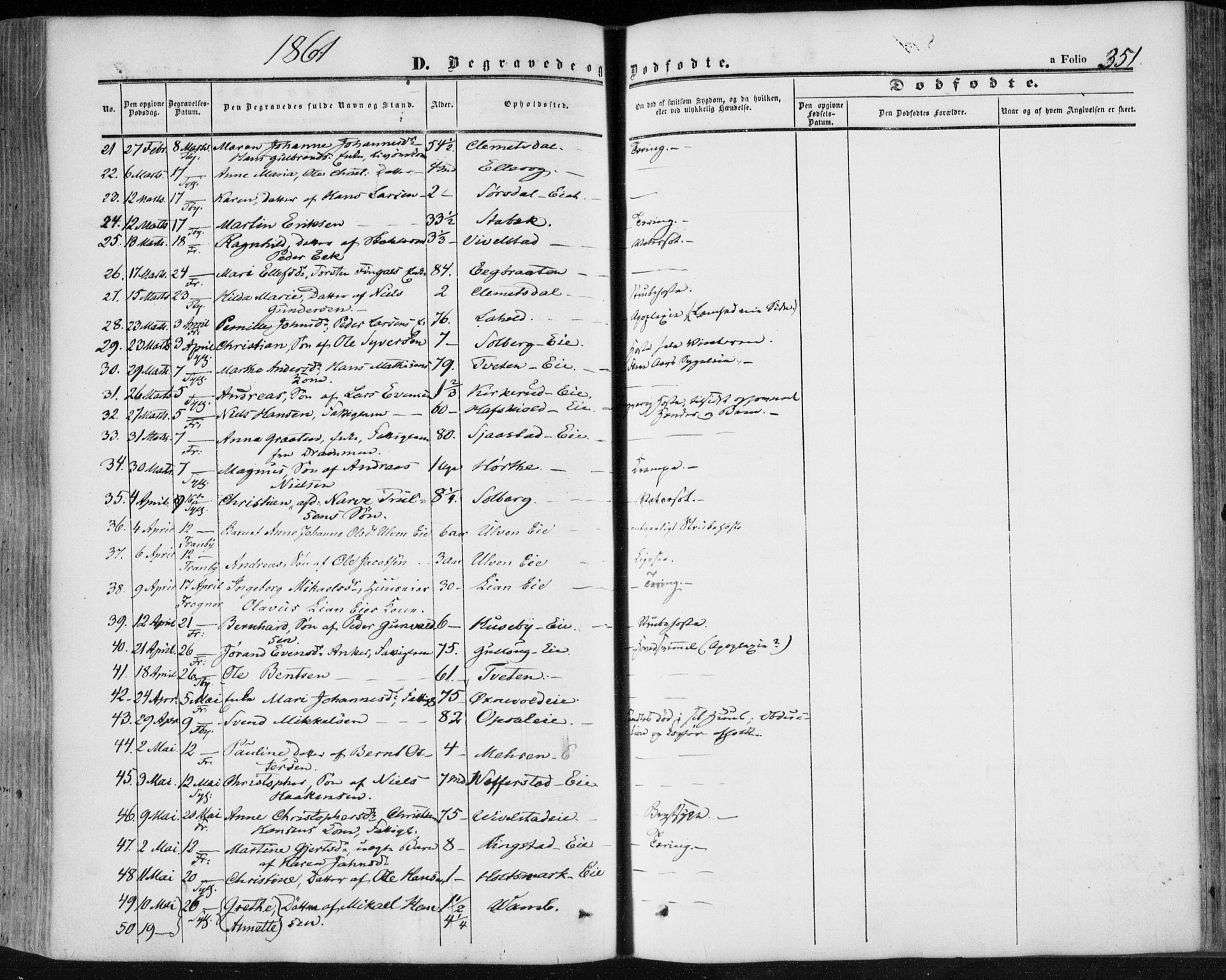 Lier kirkebøker, AV/SAKO-A-230/F/Fa/L0012: Parish register (official) no. I 12, 1854-1864, p. 351