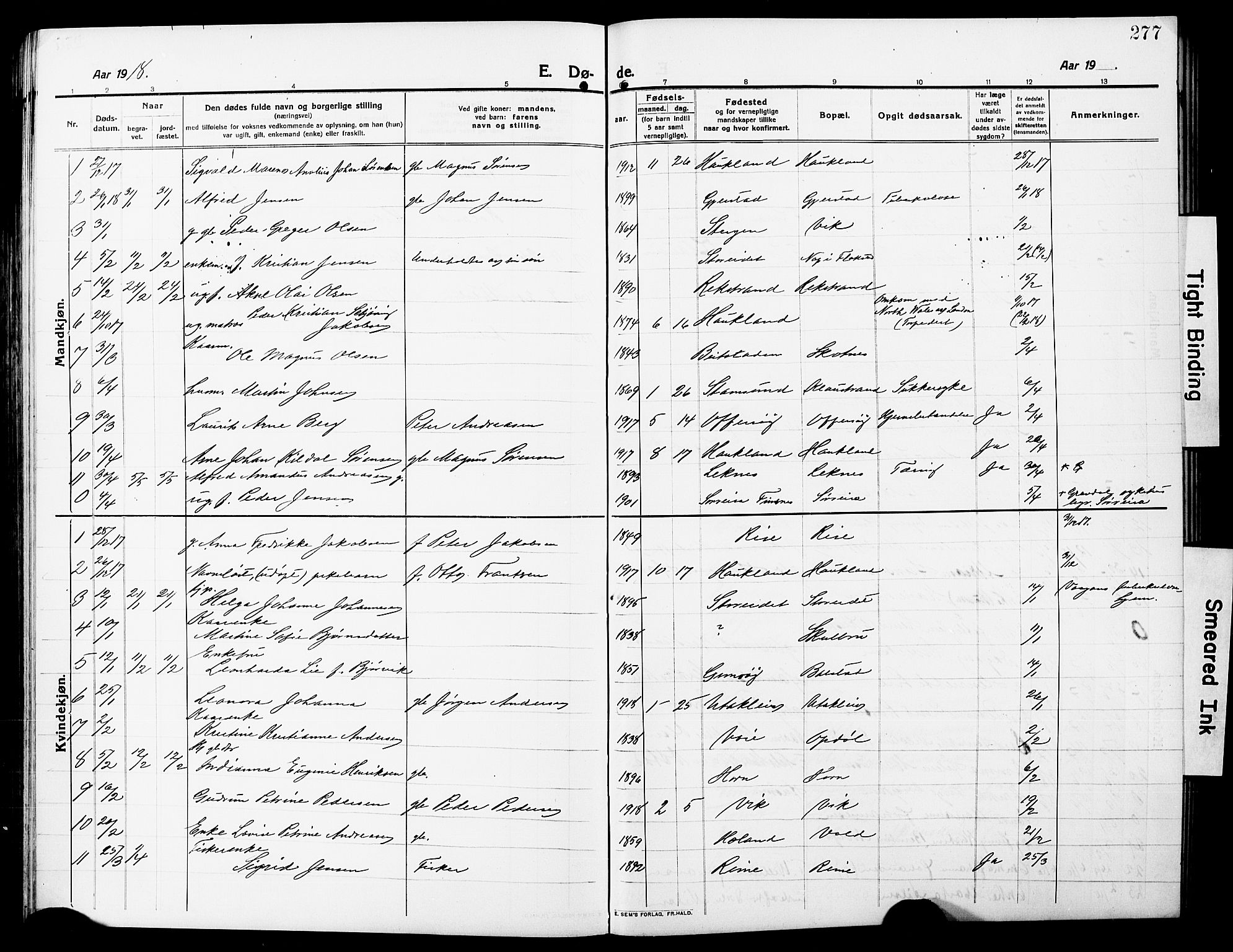 Ministerialprotokoller, klokkerbøker og fødselsregistre - Nordland, SAT/A-1459/881/L1169: Parish register (copy) no. 881C06, 1912-1930, p. 277