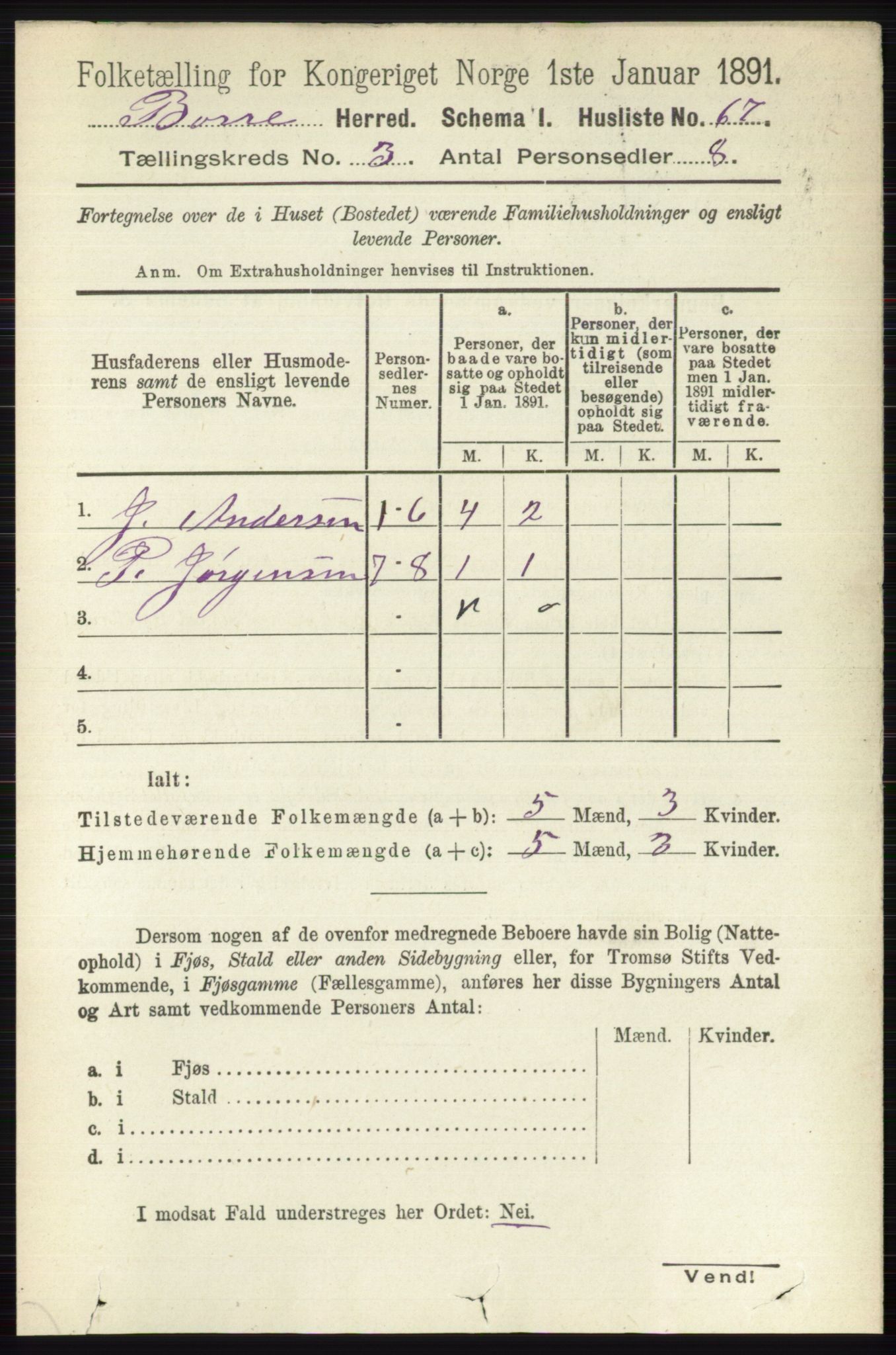 RA, 1891 census for 0717 Borre, 1891, p. 1210