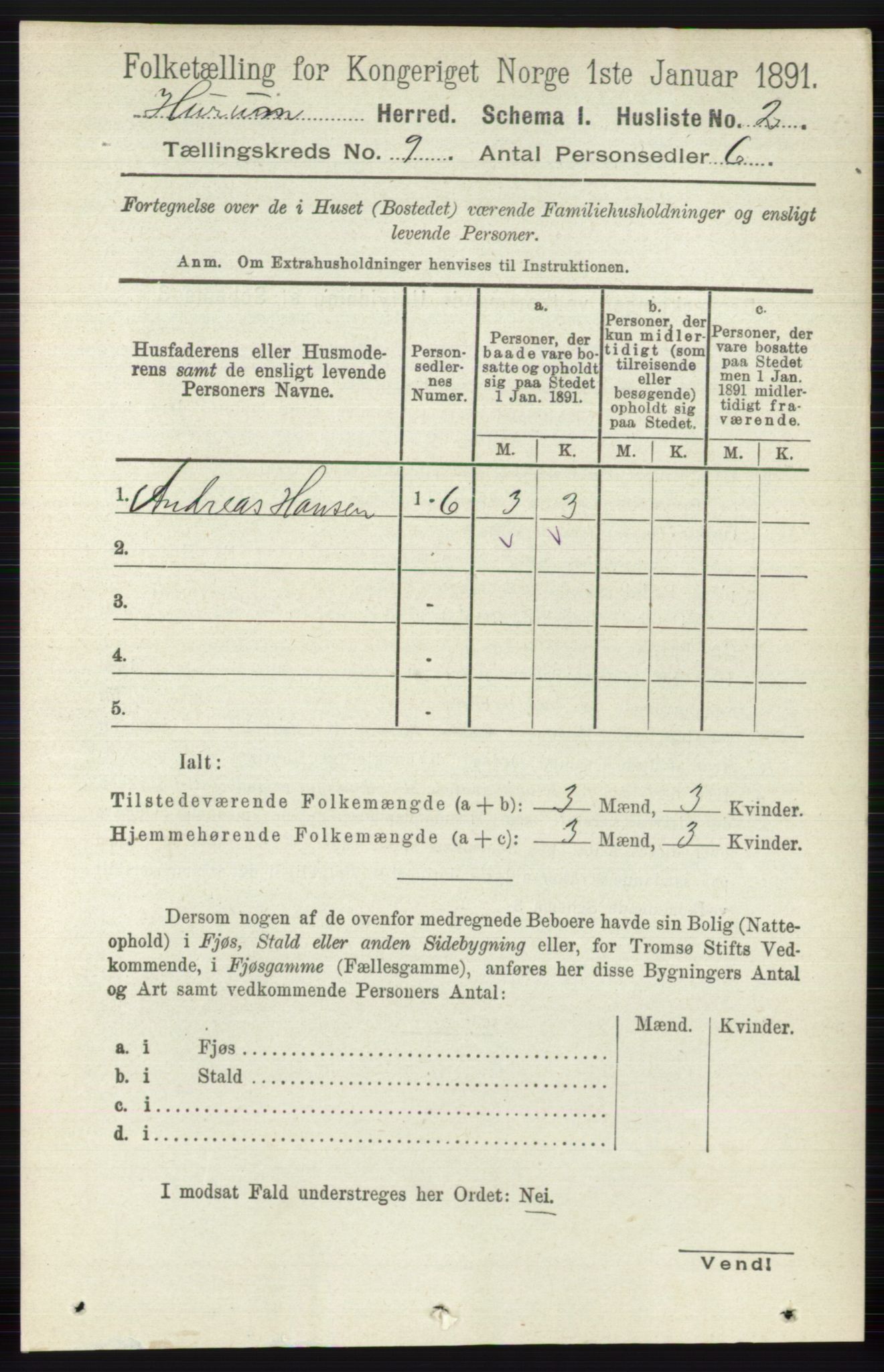 RA, 1891 census for 0628 Hurum, 1891, p. 2729