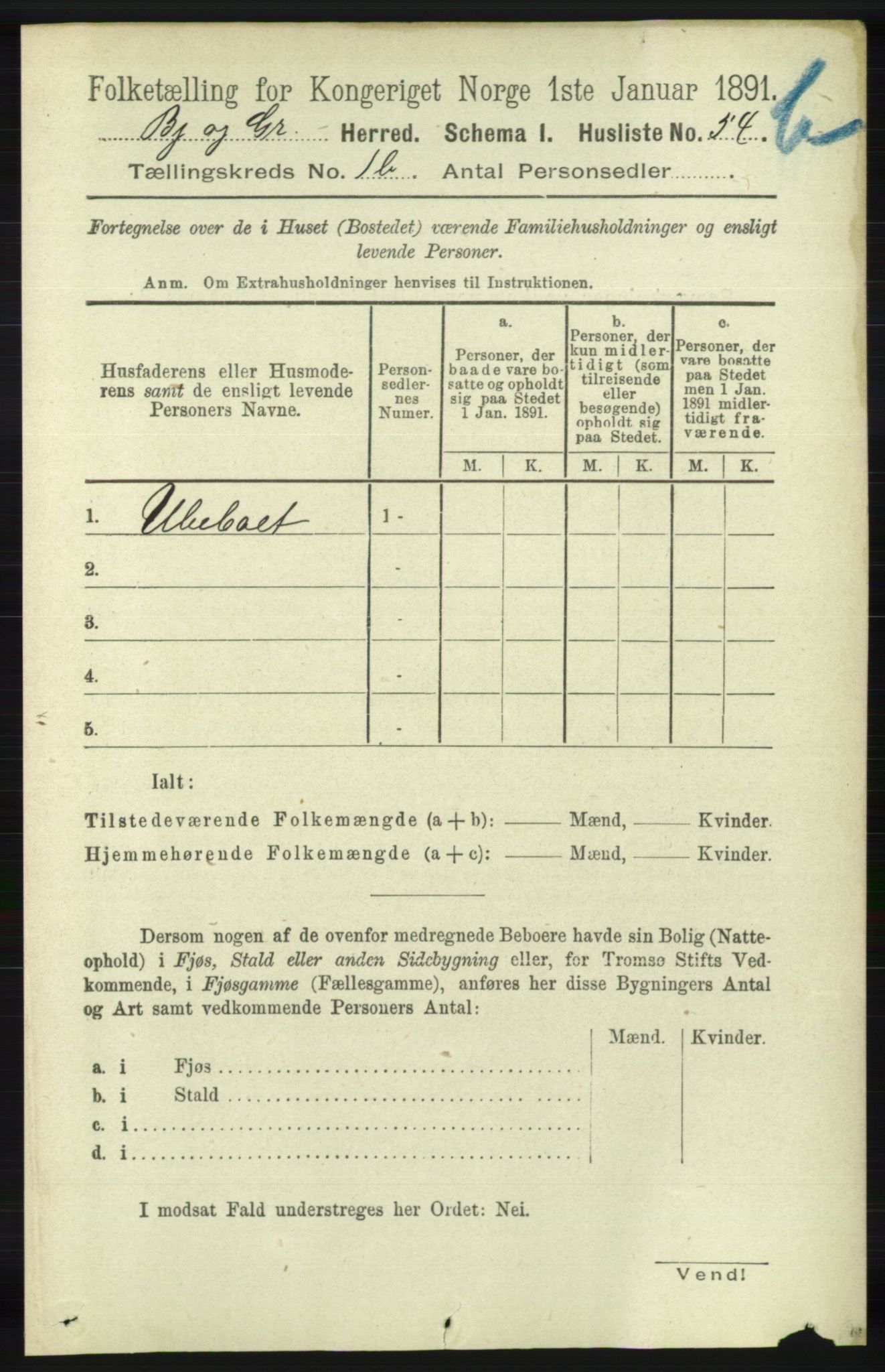 RA, 1891 census for 1024 Bjelland og Grindheim, 1891, p. 768