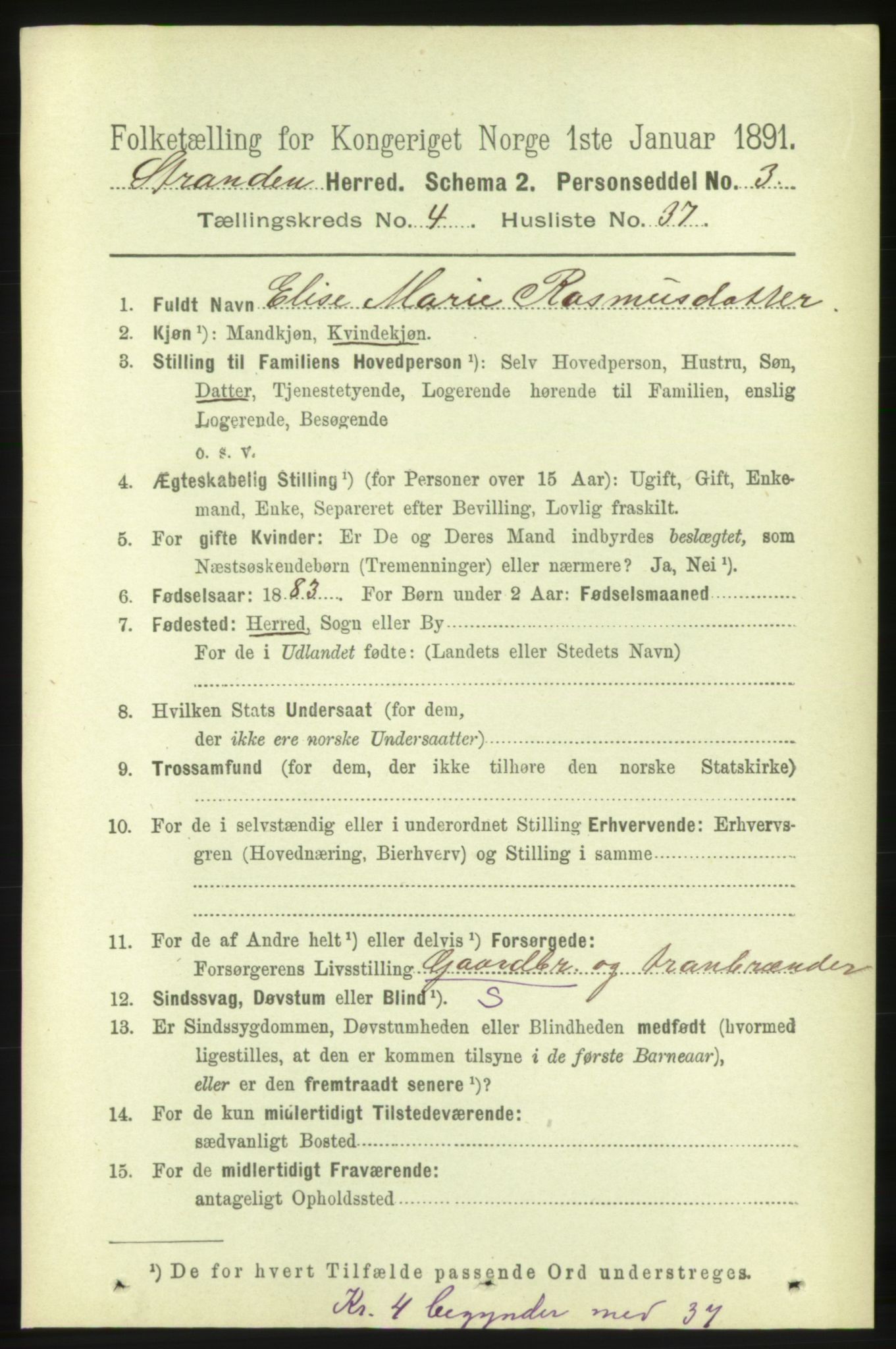 RA, 1891 census for 1525 Stranda, 1891, p. 811