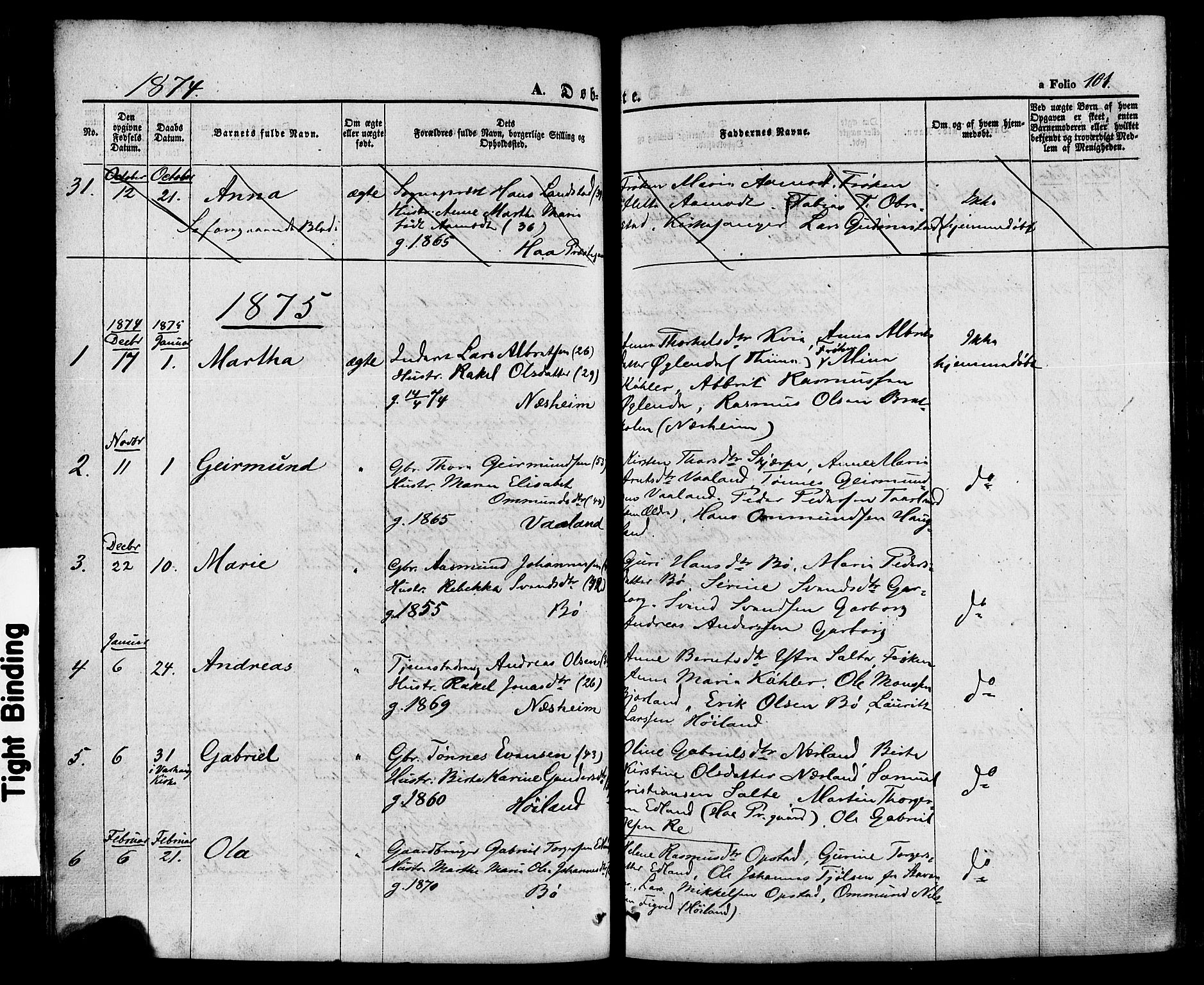 Hå sokneprestkontor, AV/SAST-A-101801/001/30BA/L0008: Parish register (official) no. A 7, 1853-1878, p. 101