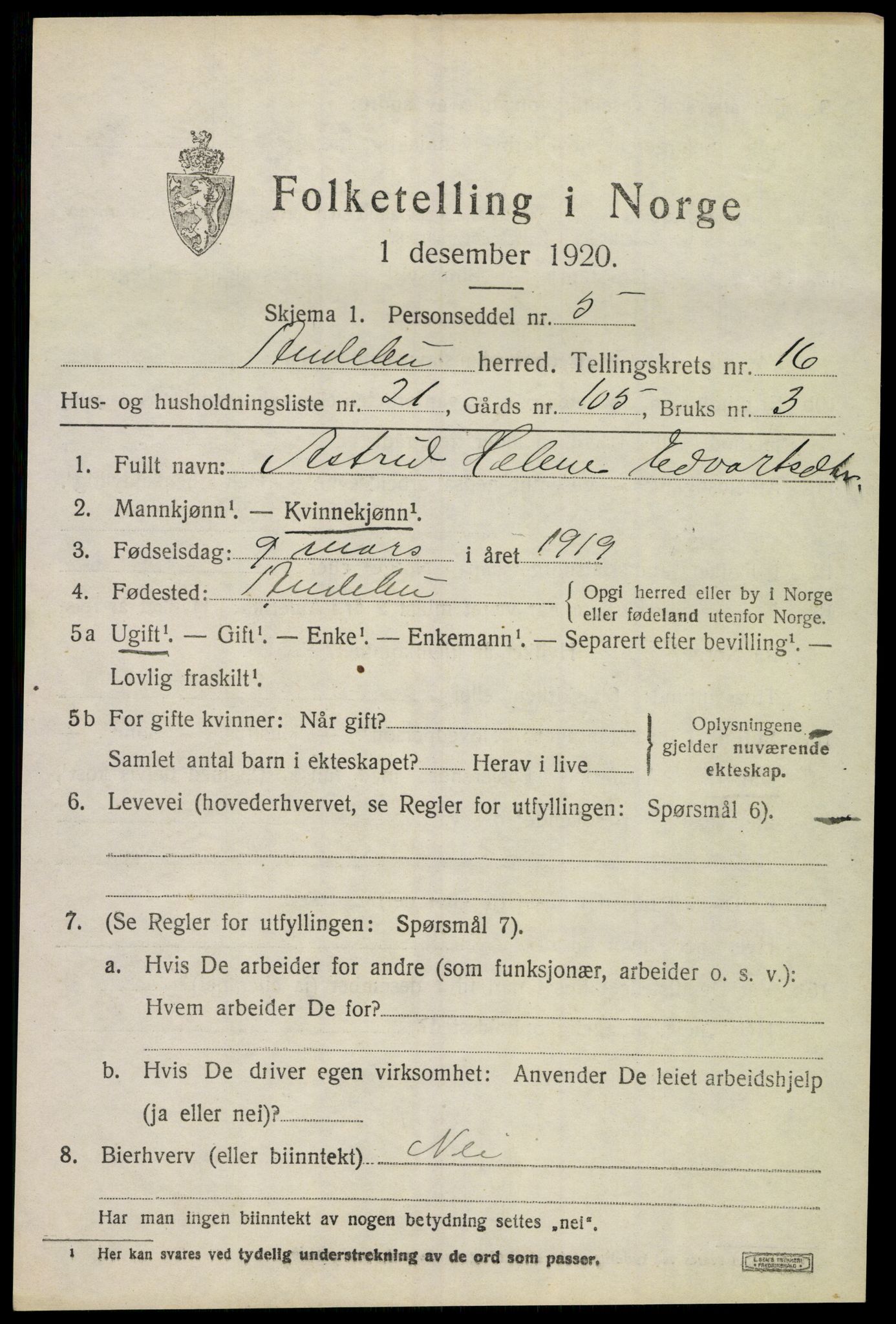 SAKO, 1920 census for Andebu, 1920, p. 5700