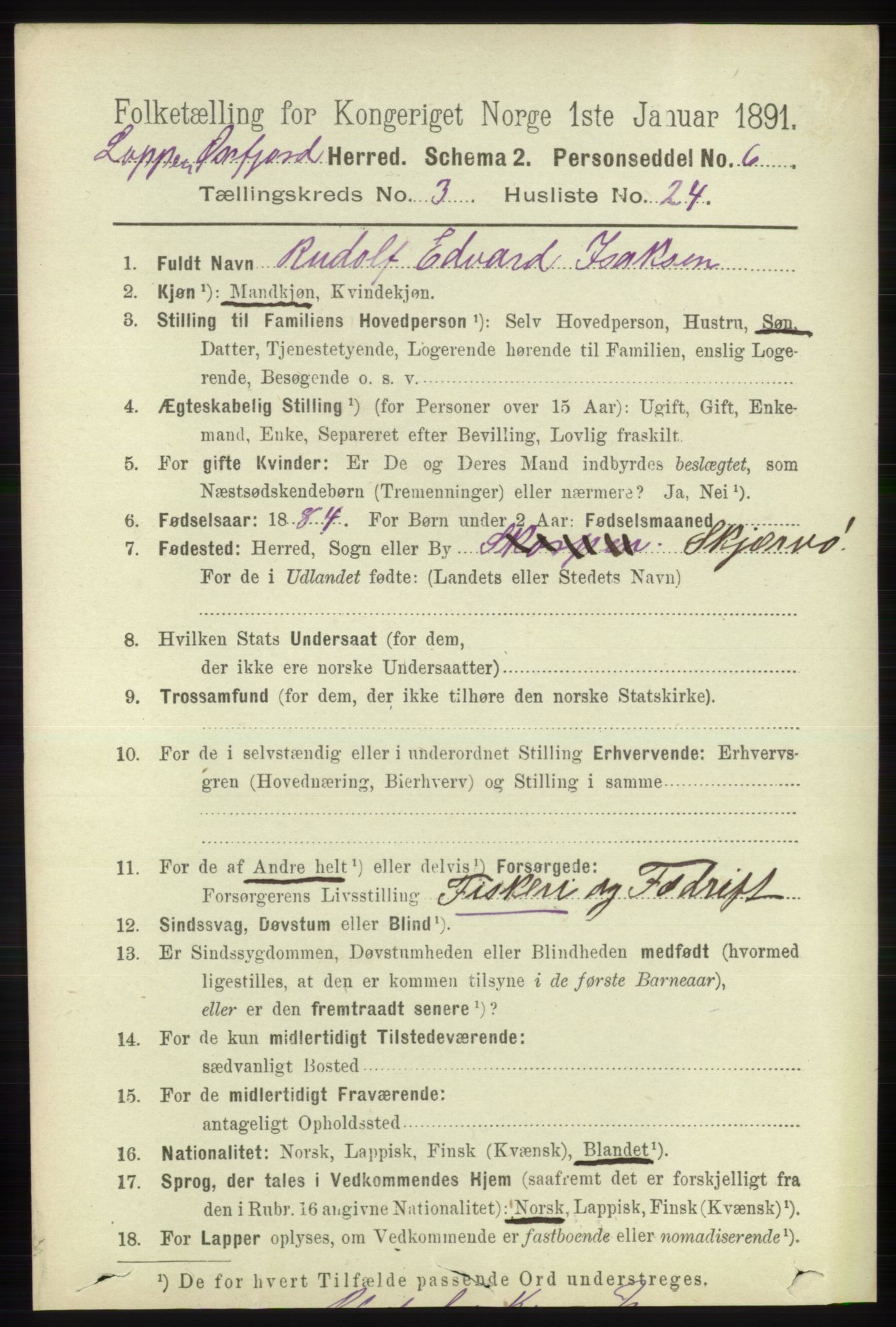 RA, 1891 census for 2014 Loppa, 1891, p. 811