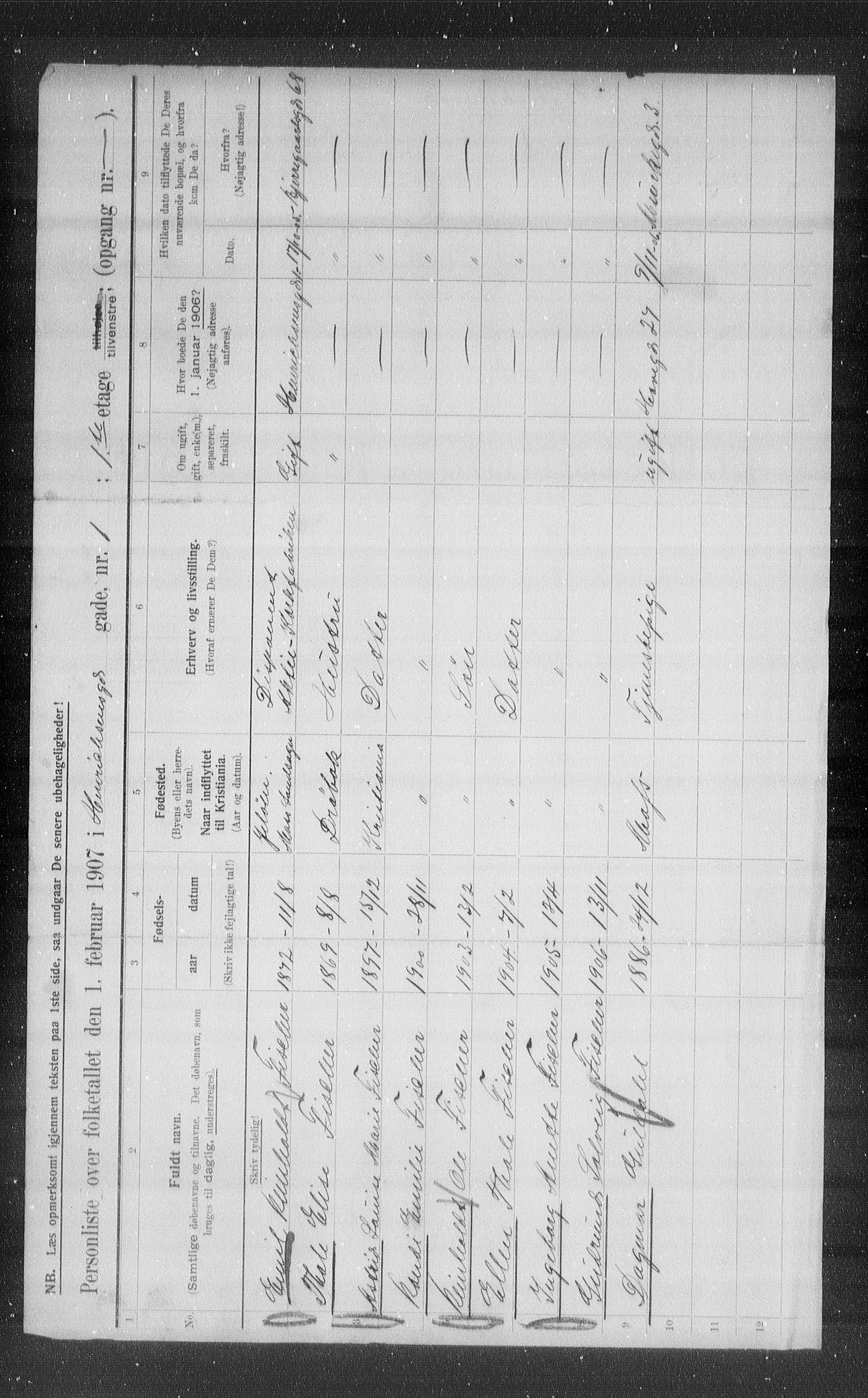 OBA, Municipal Census 1907 for Kristiania, 1907, p. 19819