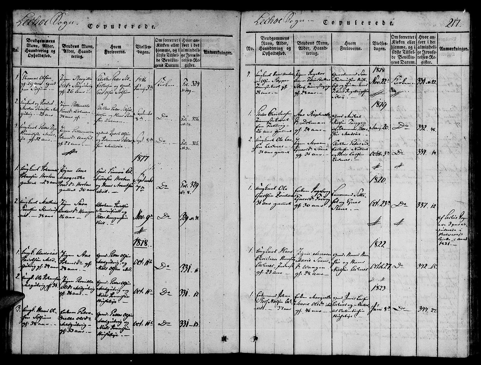Ministerialprotokoller, klokkerbøker og fødselsregistre - Nord-Trøndelag, SAT/A-1458/780/L0636: Parish register (official) no. 780A03 /2, 1815-1829, p. 217