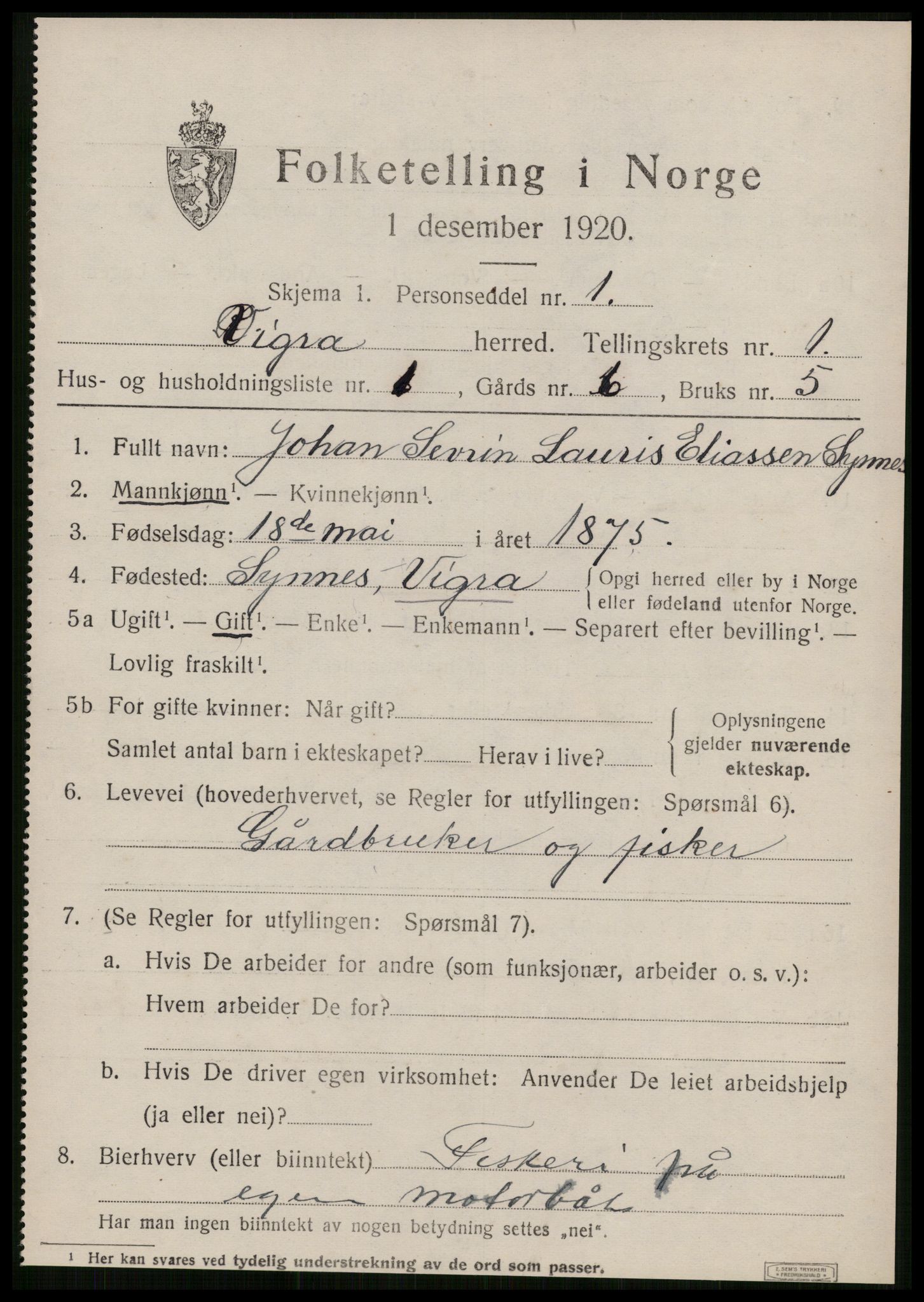 SAT, 1920 census for Vigra, 1920, p. 290