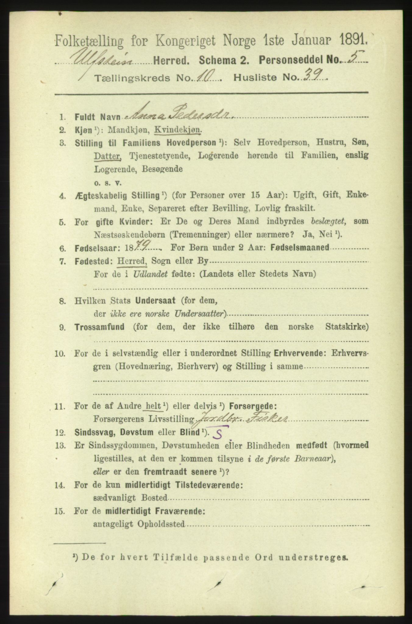 RA, 1891 census for 1516 Ulstein, 1891, p. 3381