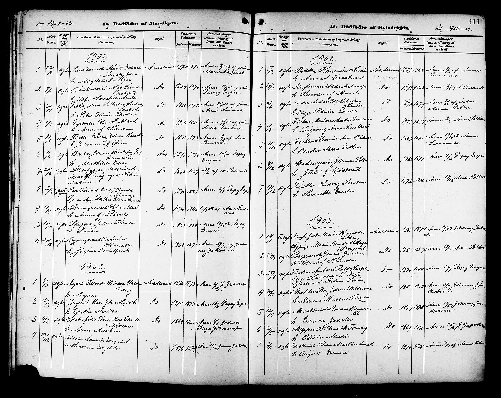 Ministerialprotokoller, klokkerbøker og fødselsregistre - Møre og Romsdal, AV/SAT-A-1454/529/L0468: Parish register (copy) no. 529C05, 1897-1908, p. 311