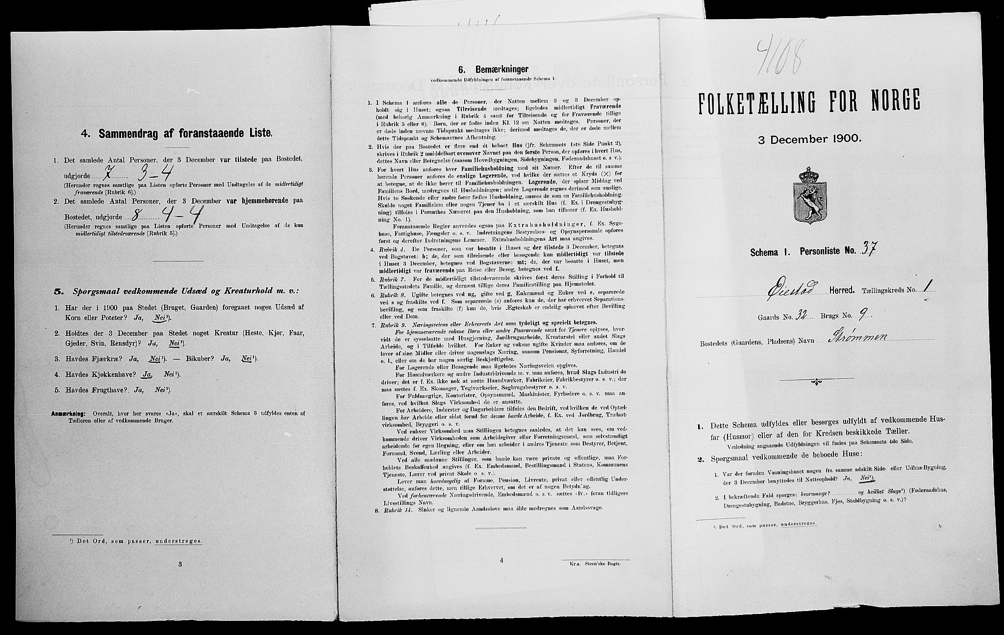 SAK, 1900 census for Øyestad, 1900, p. 124