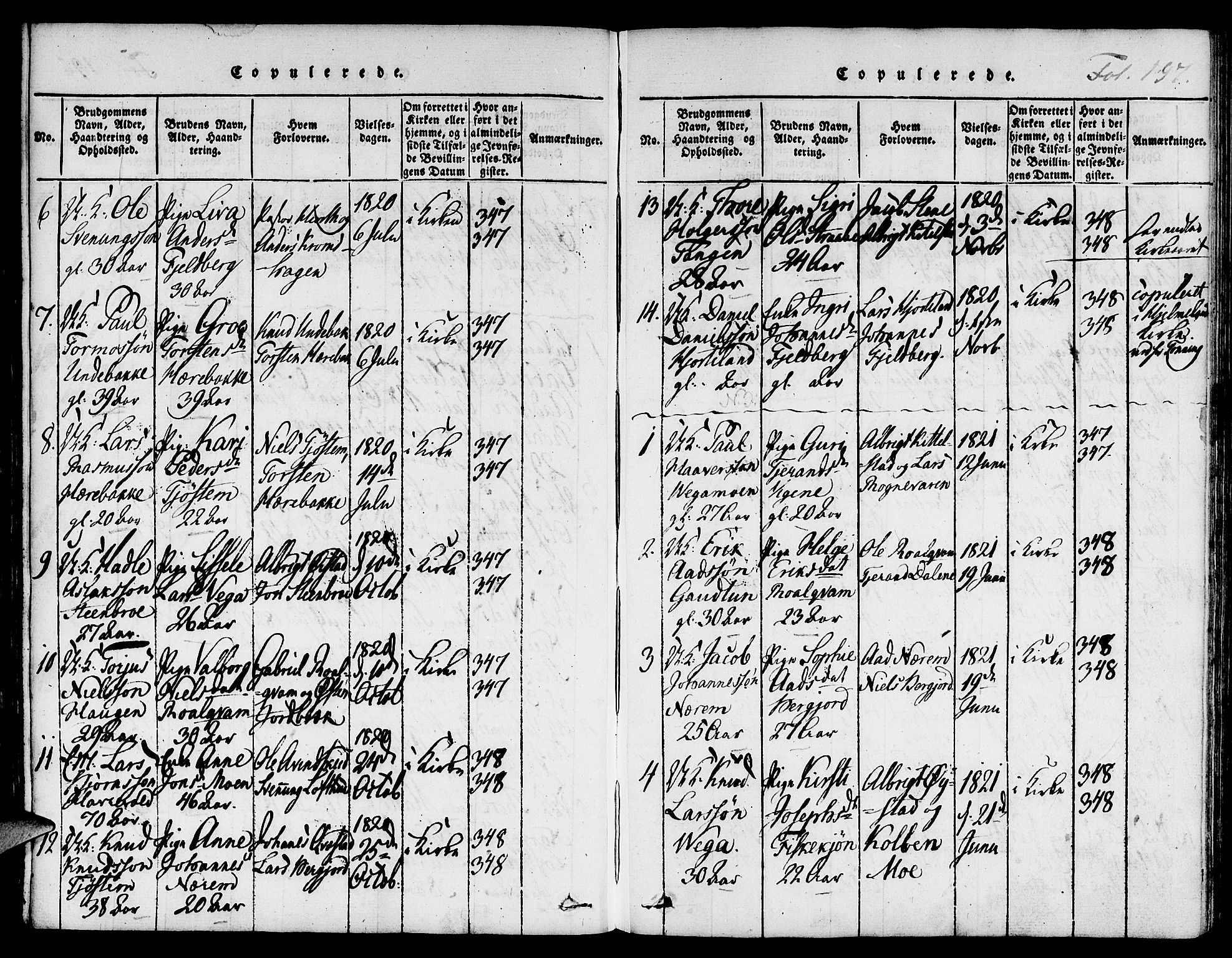 Suldal sokneprestkontor, SAST/A-101845/01/IV/L0006: Parish register (official) no. A 6, 1816-1836, p. 197