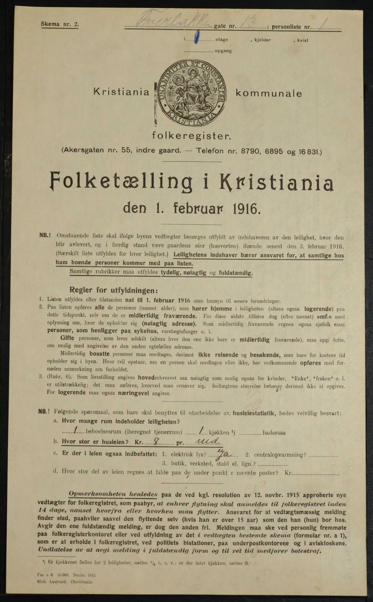 OBA, Municipal Census 1916 for Kristiania, 1916, p. 120664