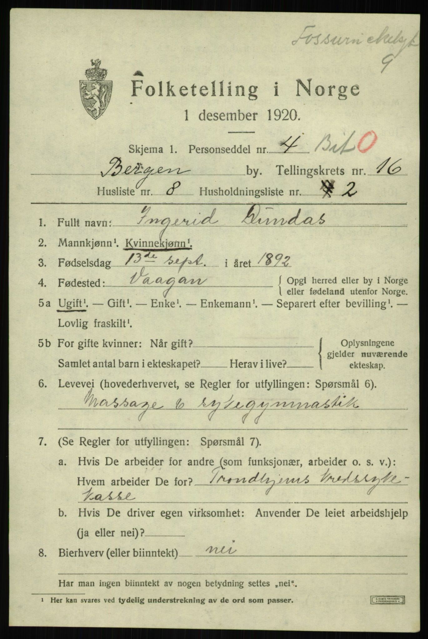 SAB, 1920 census for Bergen, 1920, p. 78439