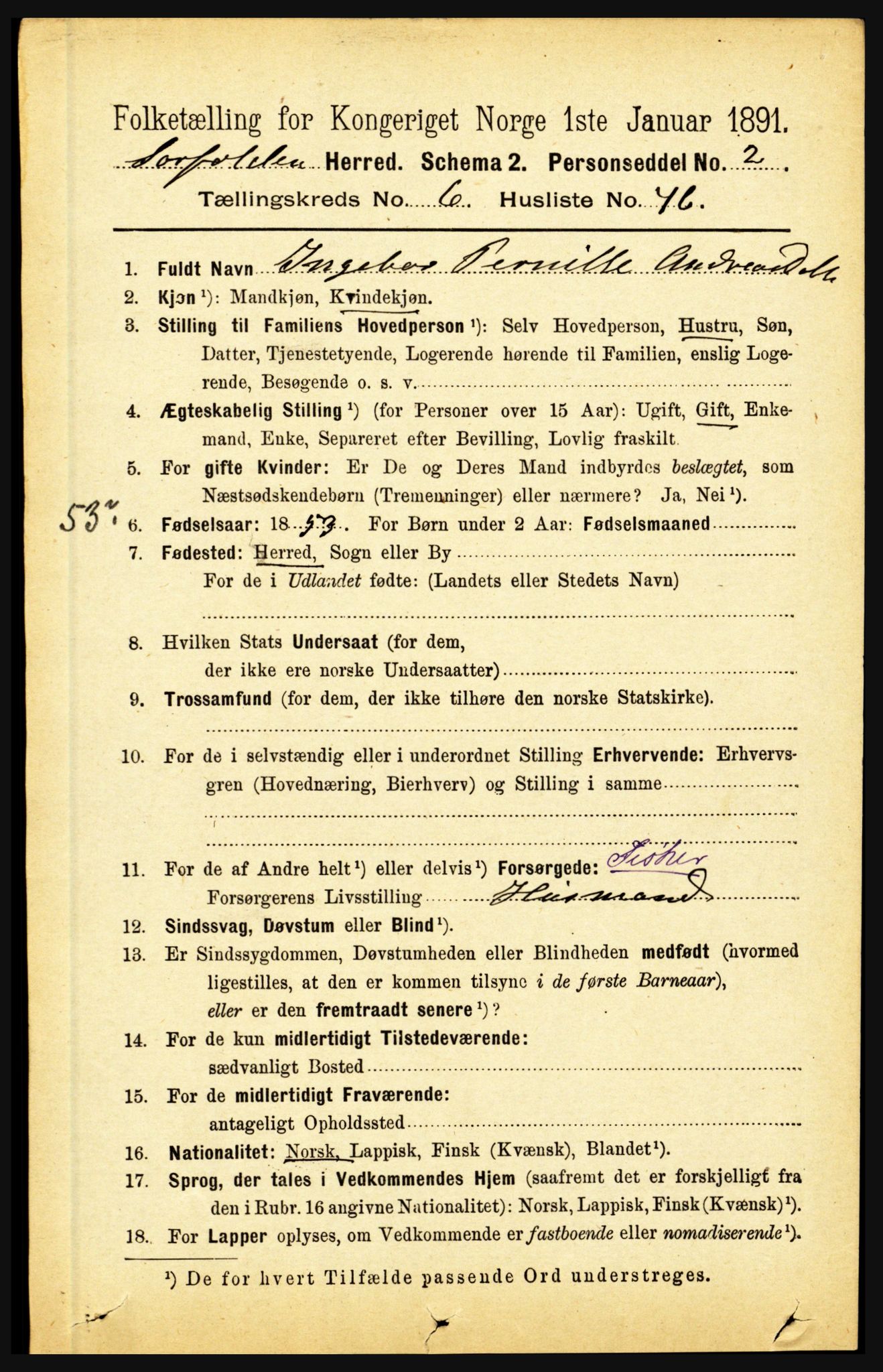 RA, 1891 census for 1845 Sørfold, 1891, p. 2143