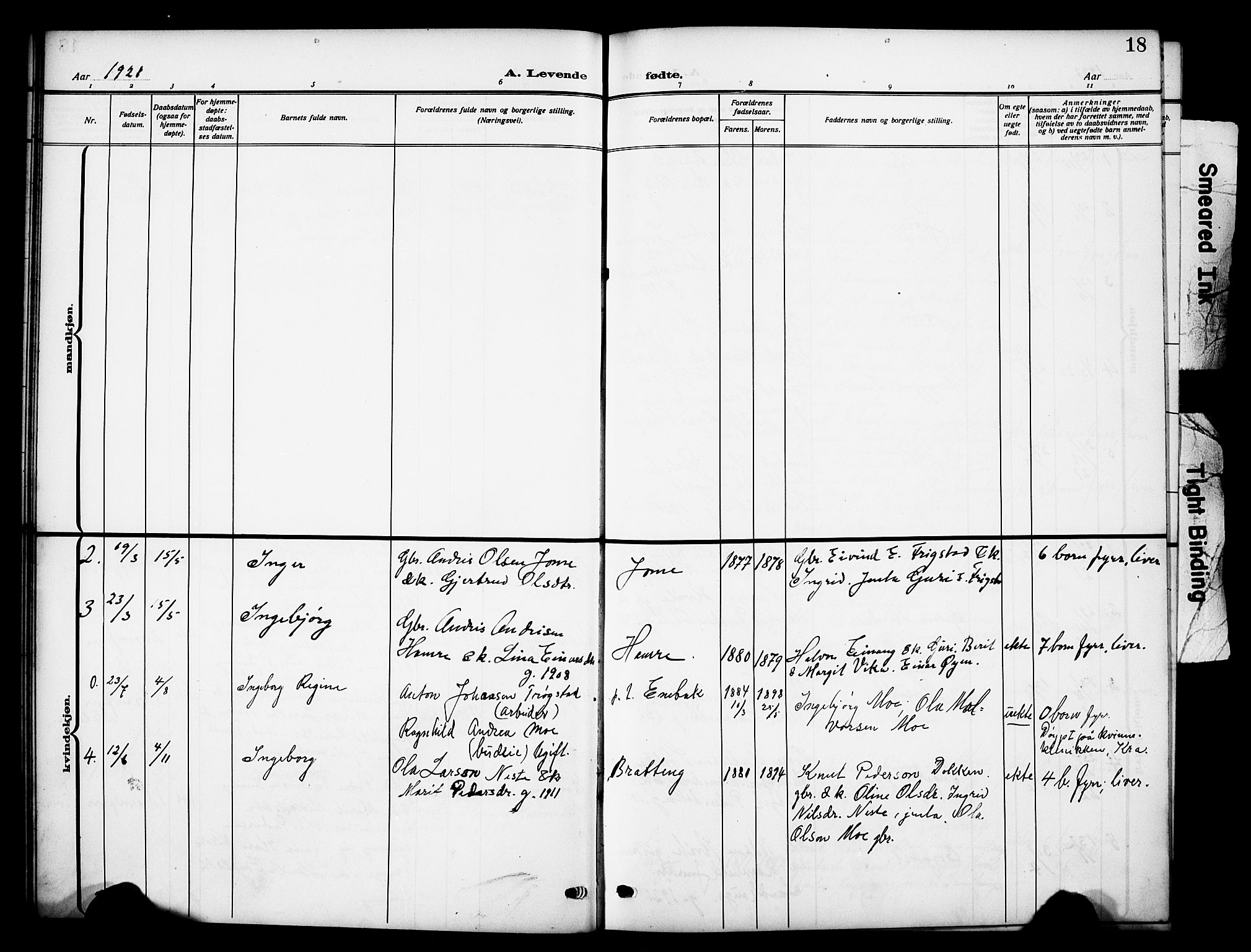 Vestre Slidre prestekontor, SAH/PREST-136/H/Ha/Hab/L0007: Parish register (copy) no. 7, 1909-1930, p. 18
