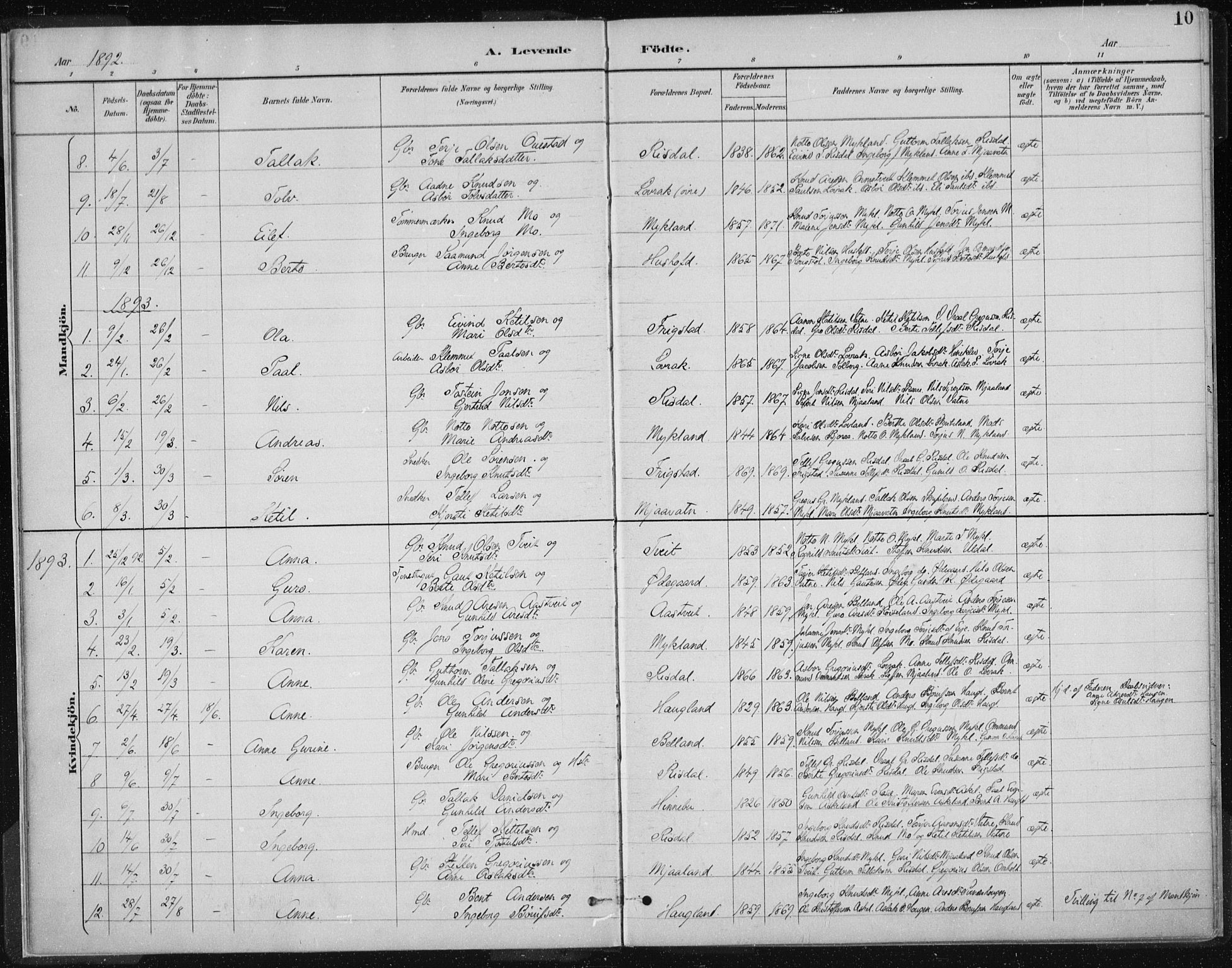 Herefoss sokneprestkontor, AV/SAK-1111-0019/F/Fa/Fac/L0002: Parish register (official) no. A 2, 1887-1915, p. 10