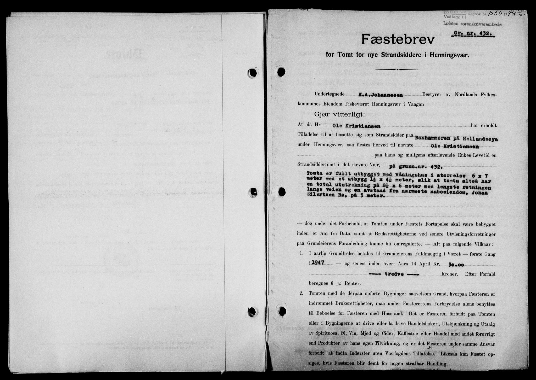 Lofoten sorenskriveri, SAT/A-0017/1/2/2C/L0014a: Mortgage book no. 14a, 1946-1946, Diary no: : 1550/1946