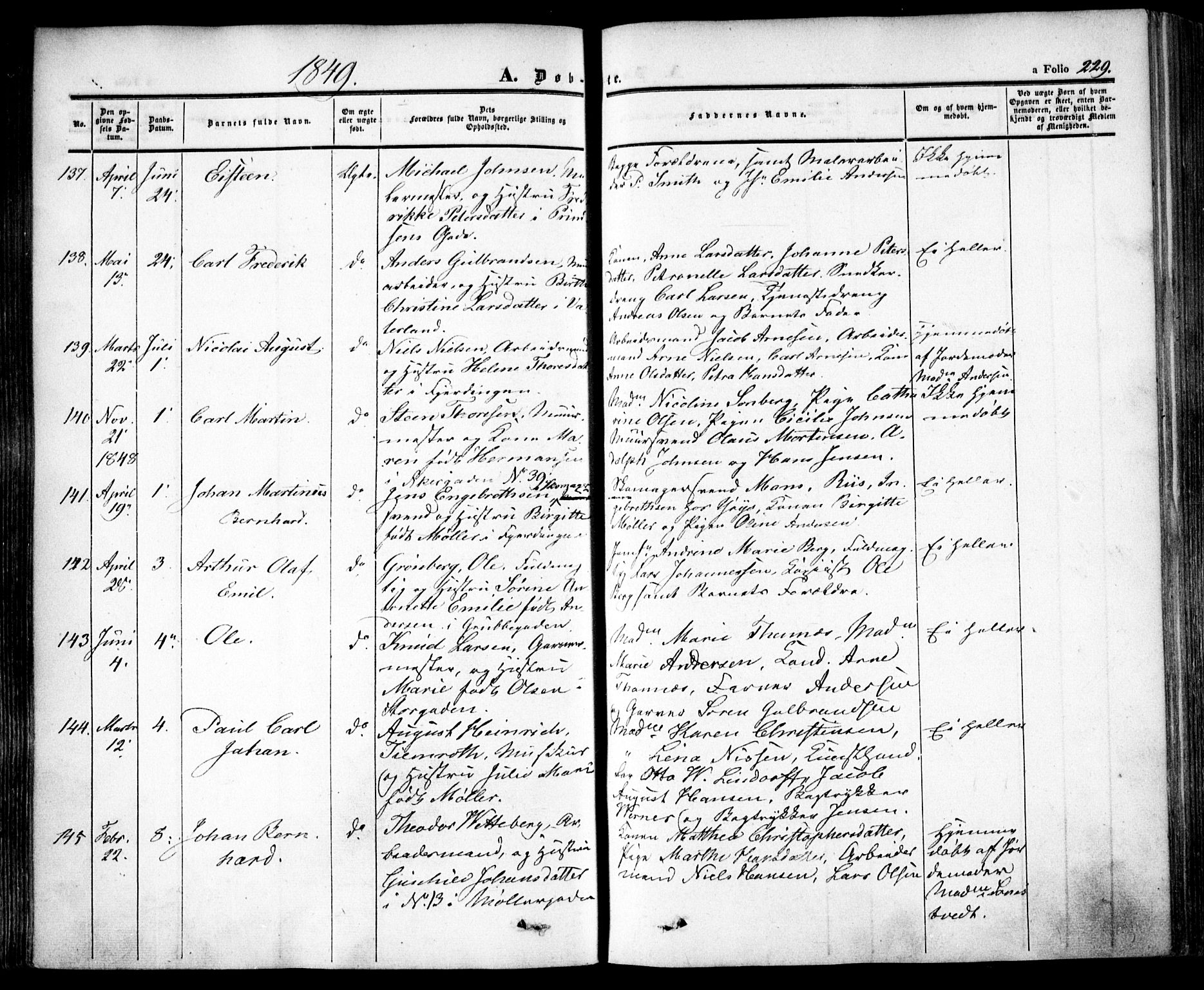 Oslo domkirke Kirkebøker, SAO/A-10752/F/Fa/L0013: Parish register (official) no. 13, 1844-1864, p. 229