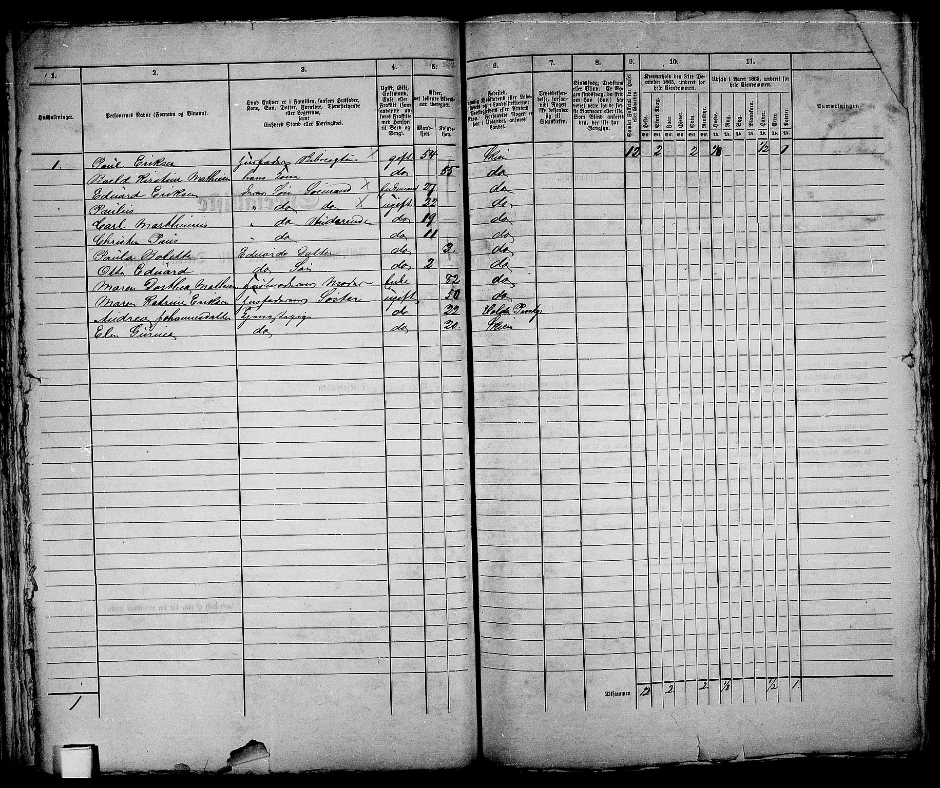 RA, 1865 census for Skien, 1865, p. 54