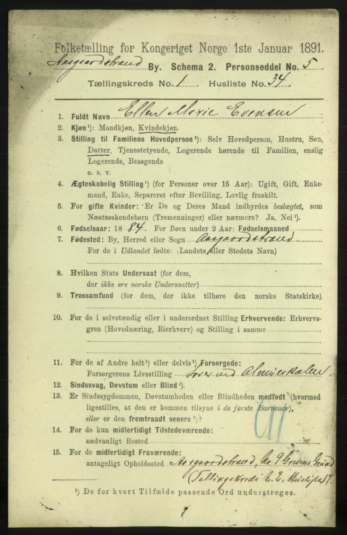 RA, 1891 census for 0704 Åsgårdstrand, 1891, p. 395