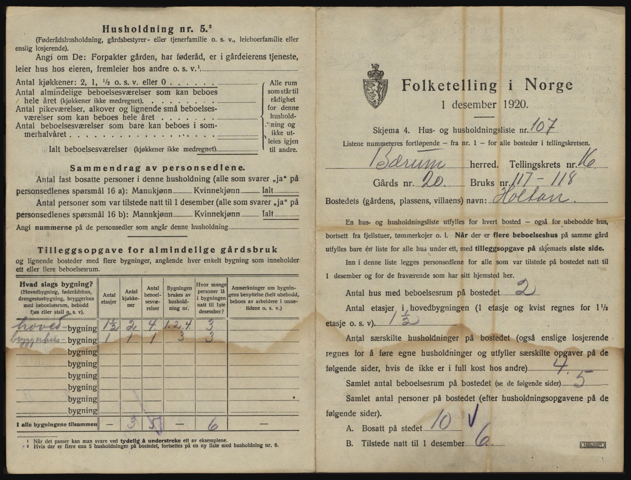 SAO, 1920 census for Bærum, 1920, p. 5086