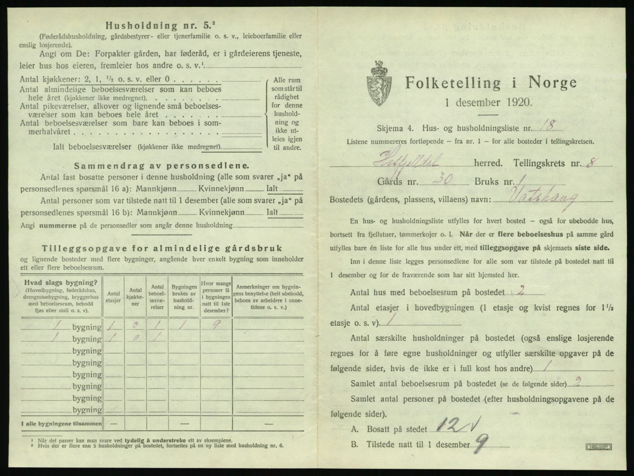 SAT, 1920 census for Hattfjelldal, 1920, p. 276