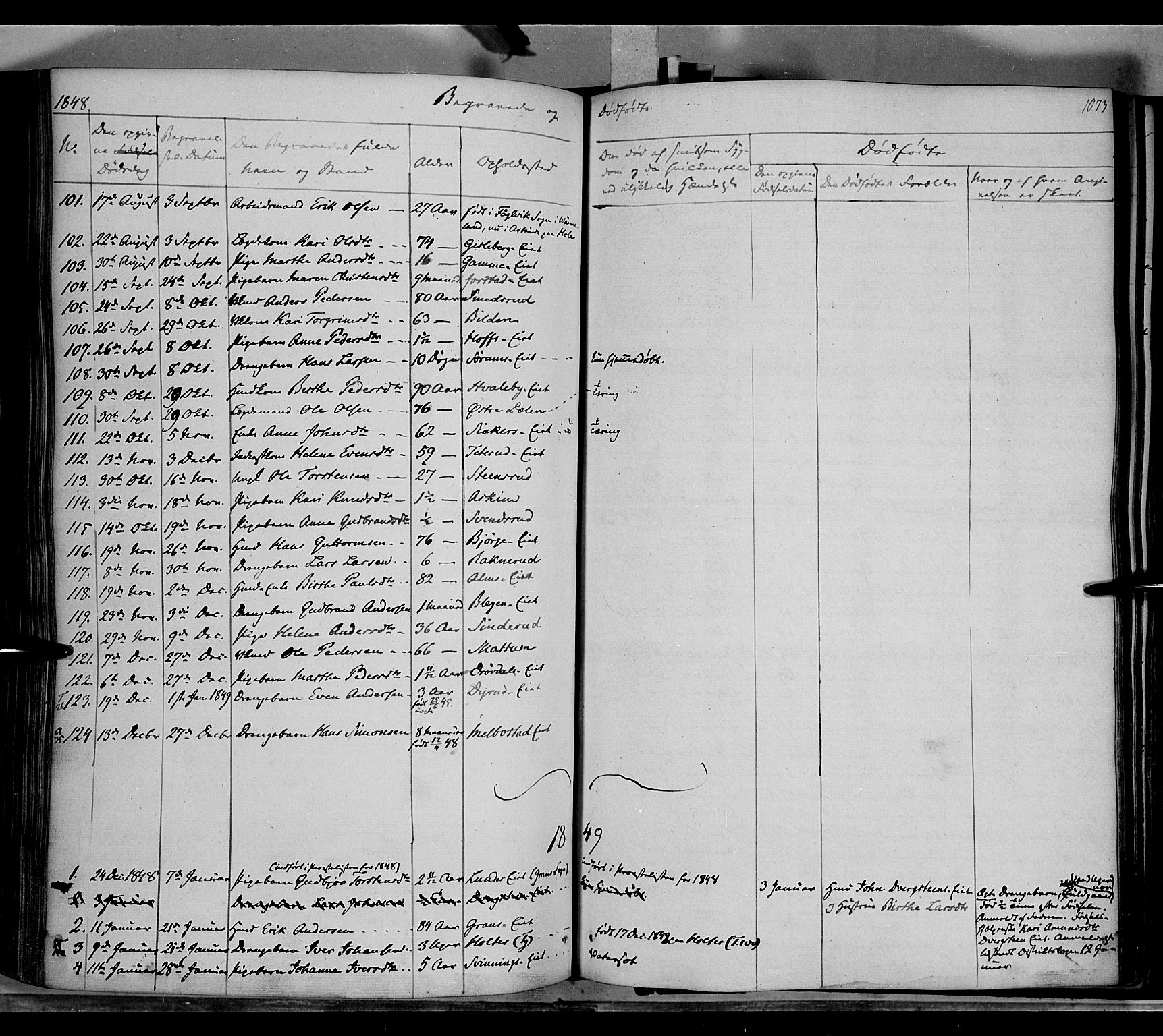 Gran prestekontor, SAH/PREST-112/H/Ha/Haa/L0011: Parish register (official) no. 11, 1842-1856, p. 1072-1073