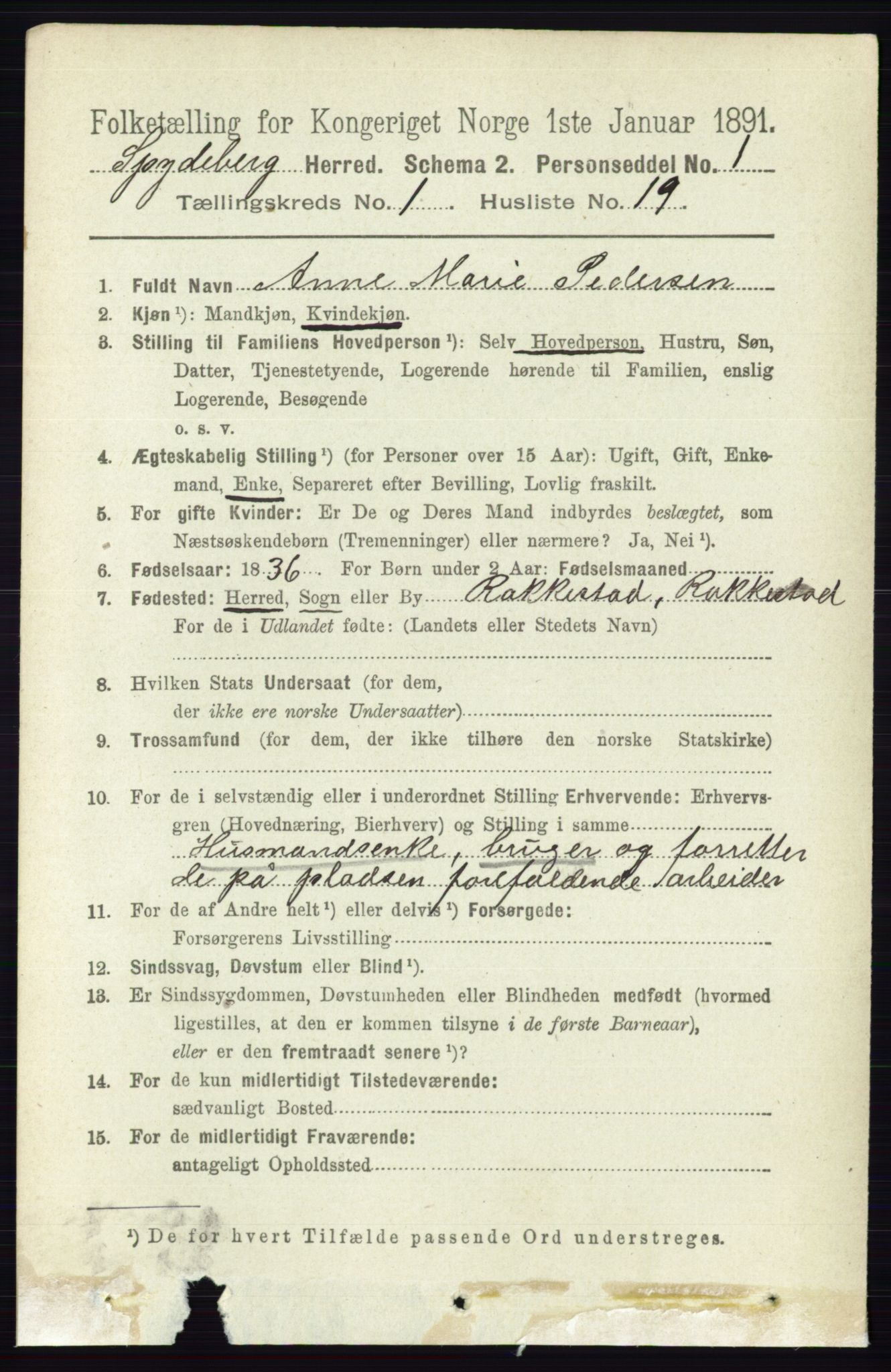 RA, 1891 census for 0123 Spydeberg, 1891, p. 273