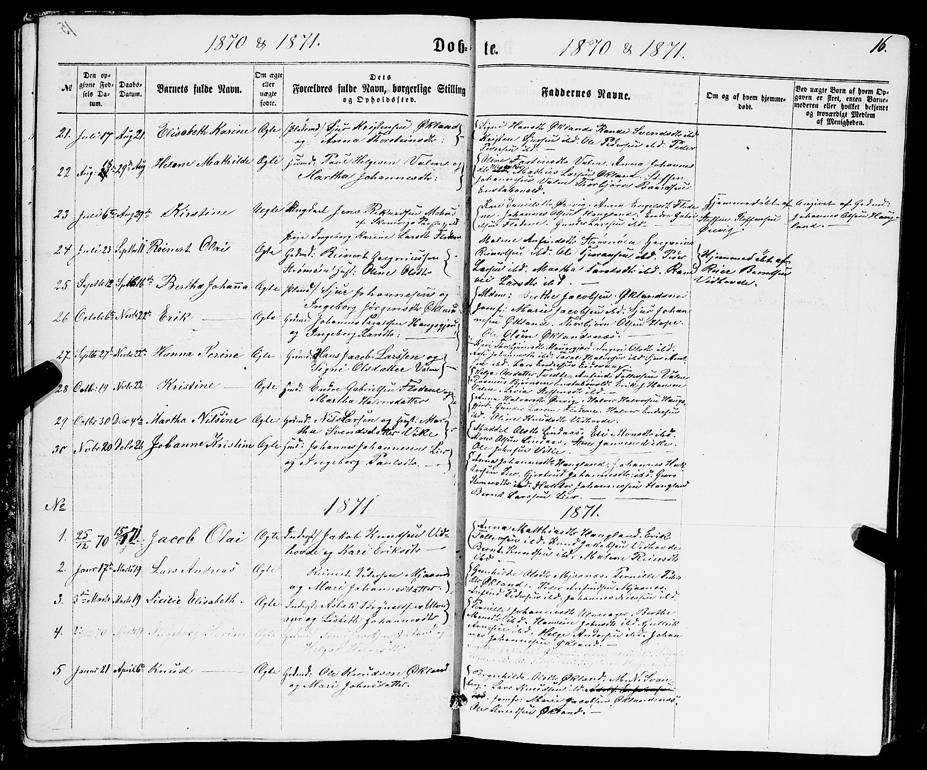 Sveio Sokneprestembete, SAB/A-78501/H/Hab: Parish register (copy) no. B 1, 1864-1886, p. 16