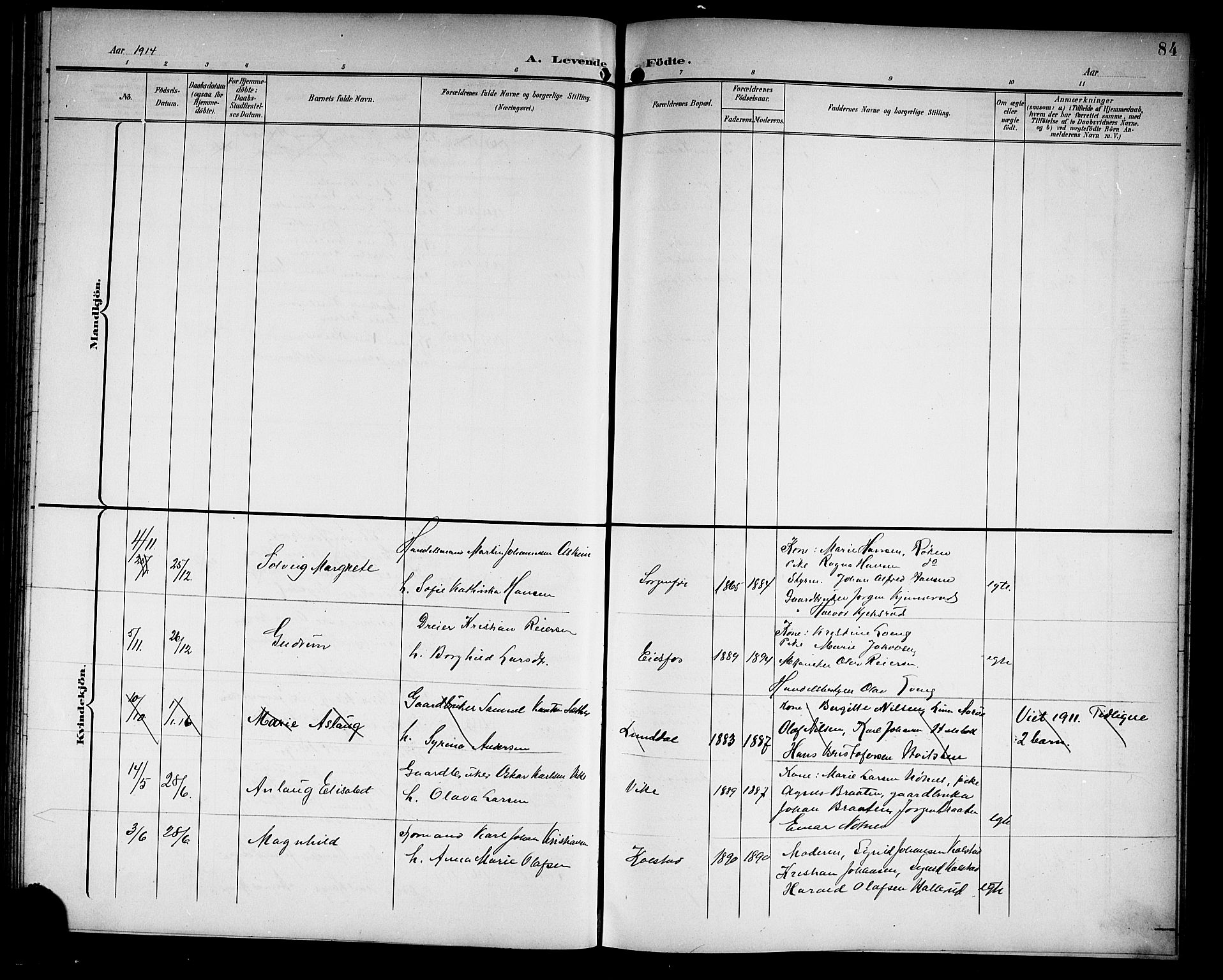 Hof kirkebøker, AV/SAKO-A-64/G/Ga/L0005: Parish register (copy) no. I 5, 1899-1922, p. 84