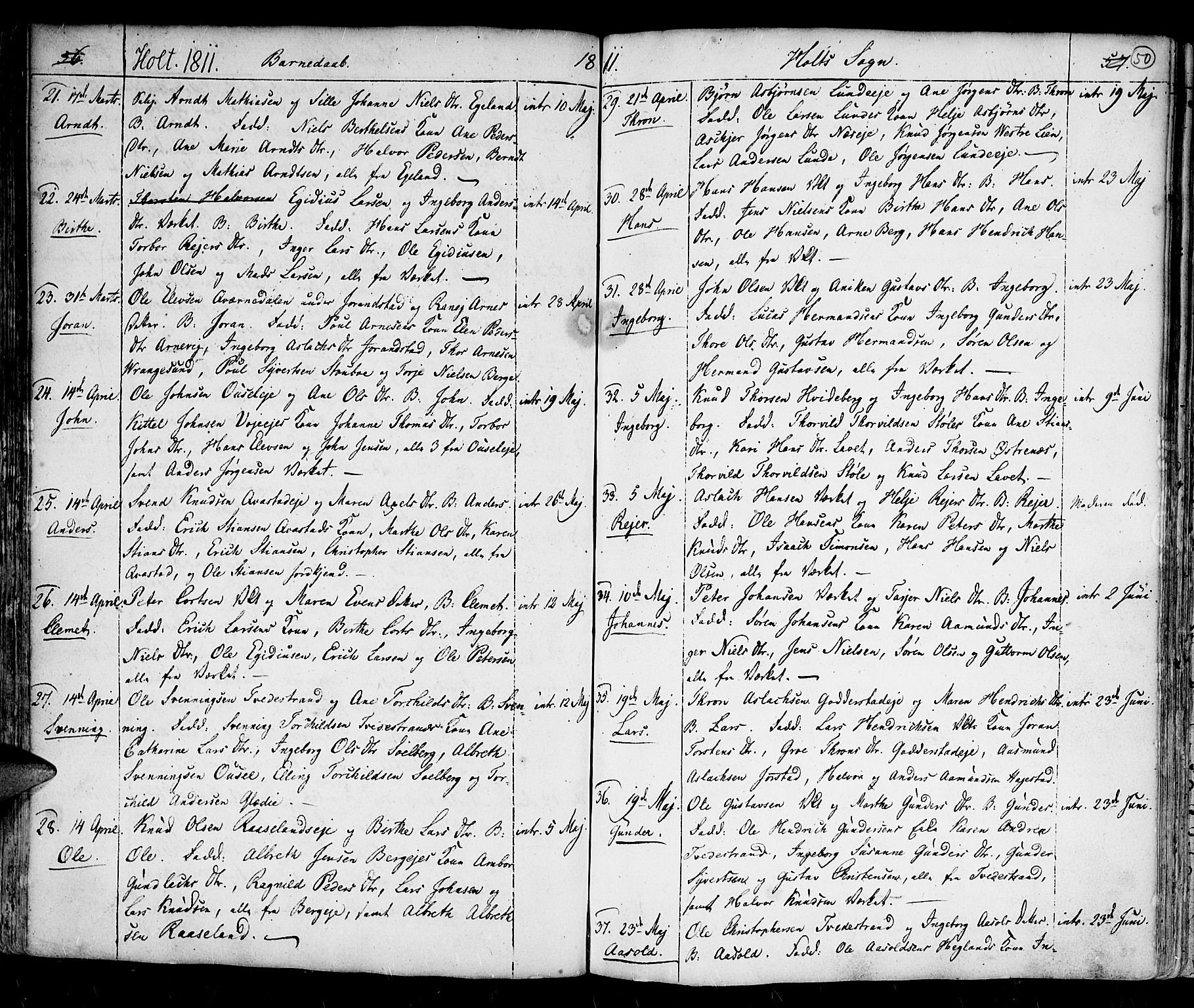 Holt sokneprestkontor, AV/SAK-1111-0021/F/Fa/L0004: Parish register (official) no. A 4, 1799-1813, p. 50