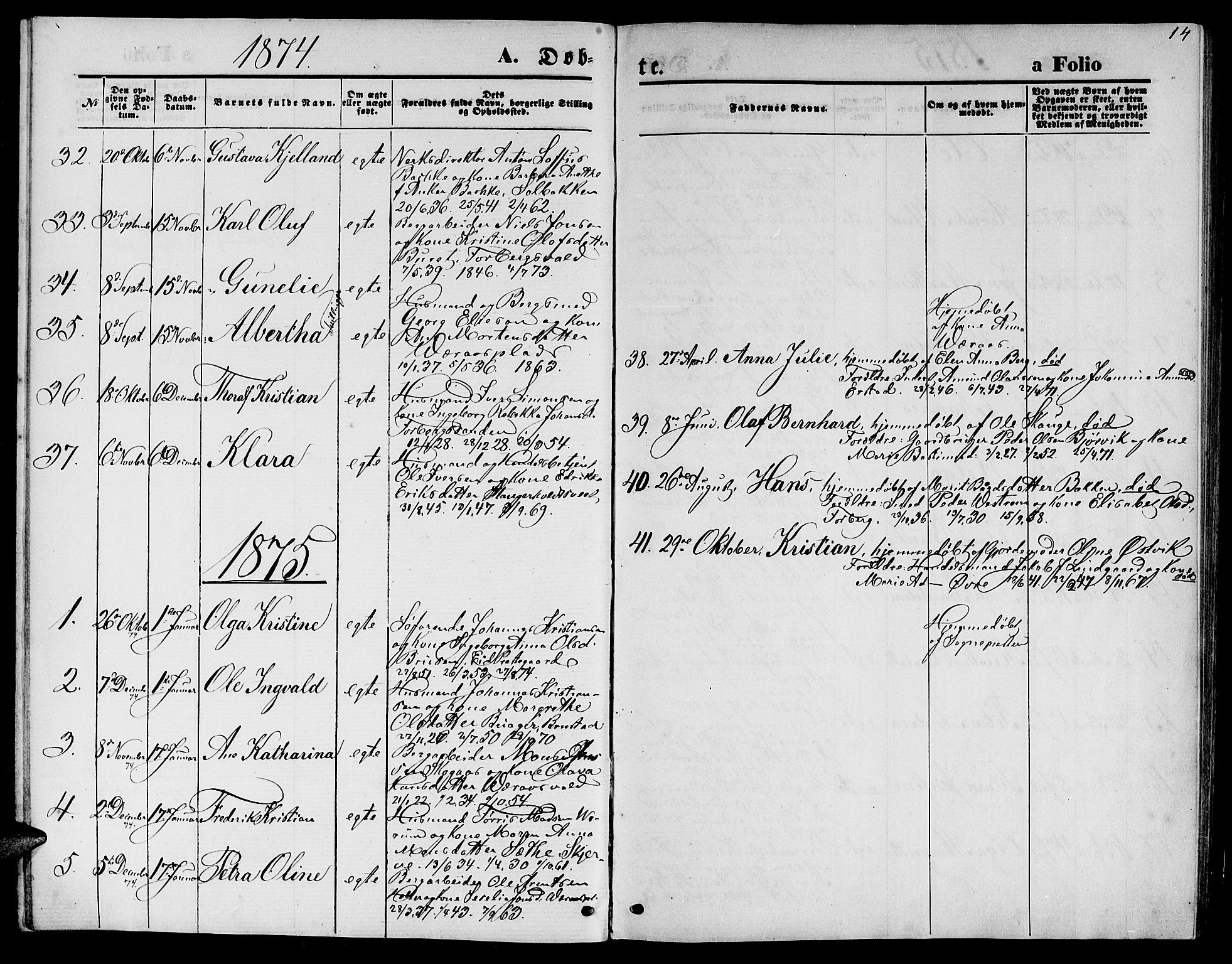 Ministerialprotokoller, klokkerbøker og fødselsregistre - Nord-Trøndelag, SAT/A-1458/722/L0225: Parish register (copy) no. 722C01, 1871-1888, p. 14