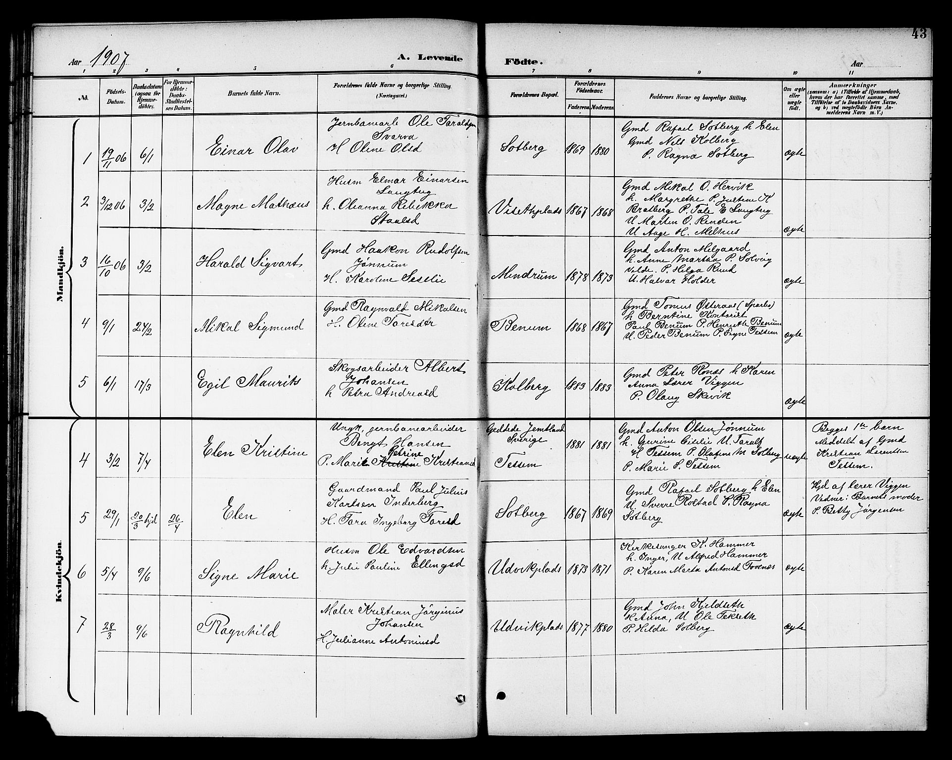 Ministerialprotokoller, klokkerbøker og fødselsregistre - Nord-Trøndelag, SAT/A-1458/741/L0401: Parish register (copy) no. 741C02, 1899-1911, p. 43