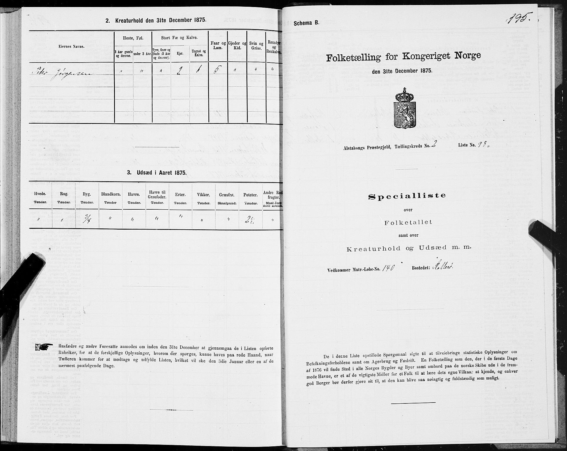 SAT, 1875 census for 1820P Alstahaug, 1875, p. 1795