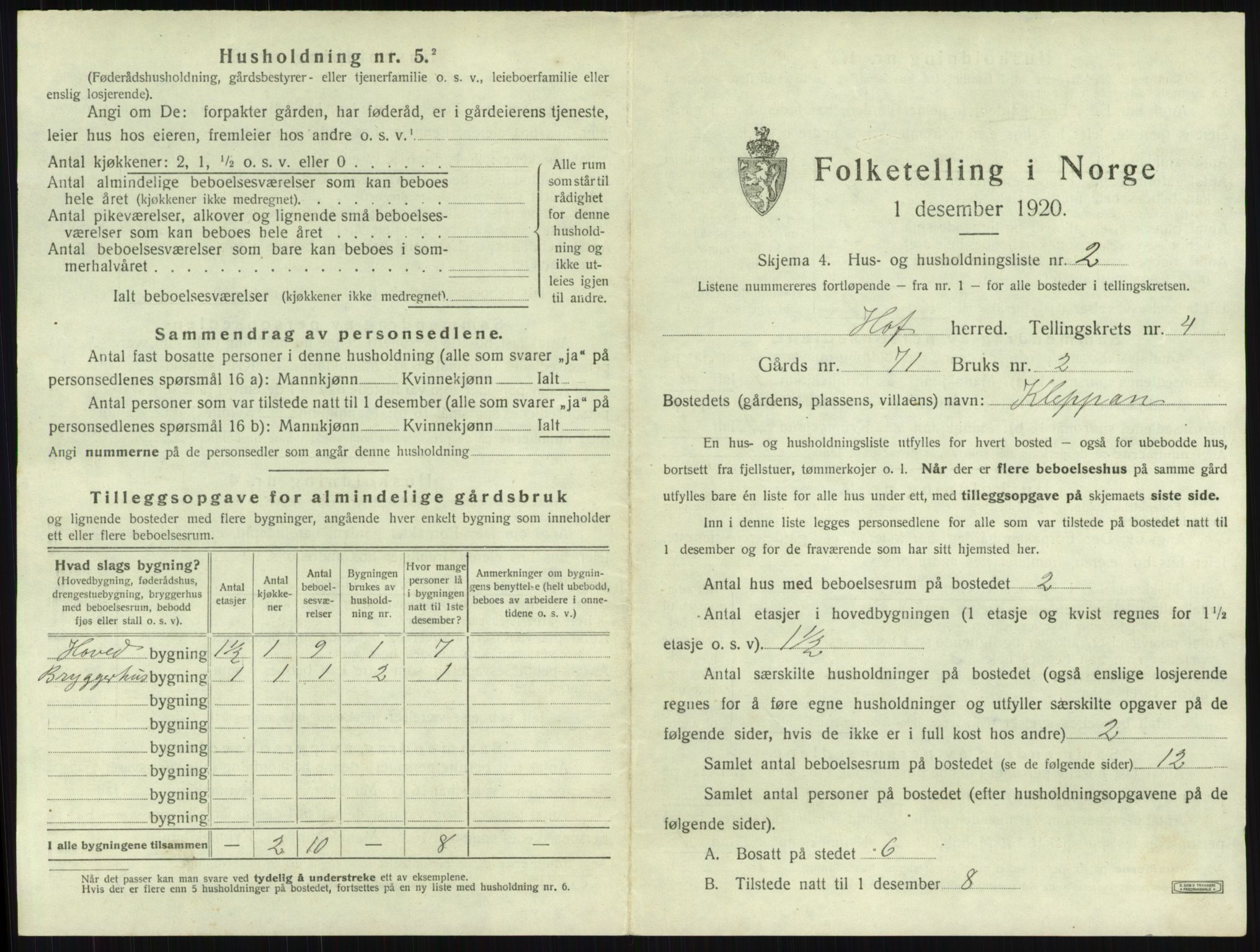 SAKO, 1920 census for Hof, 1920, p. 745